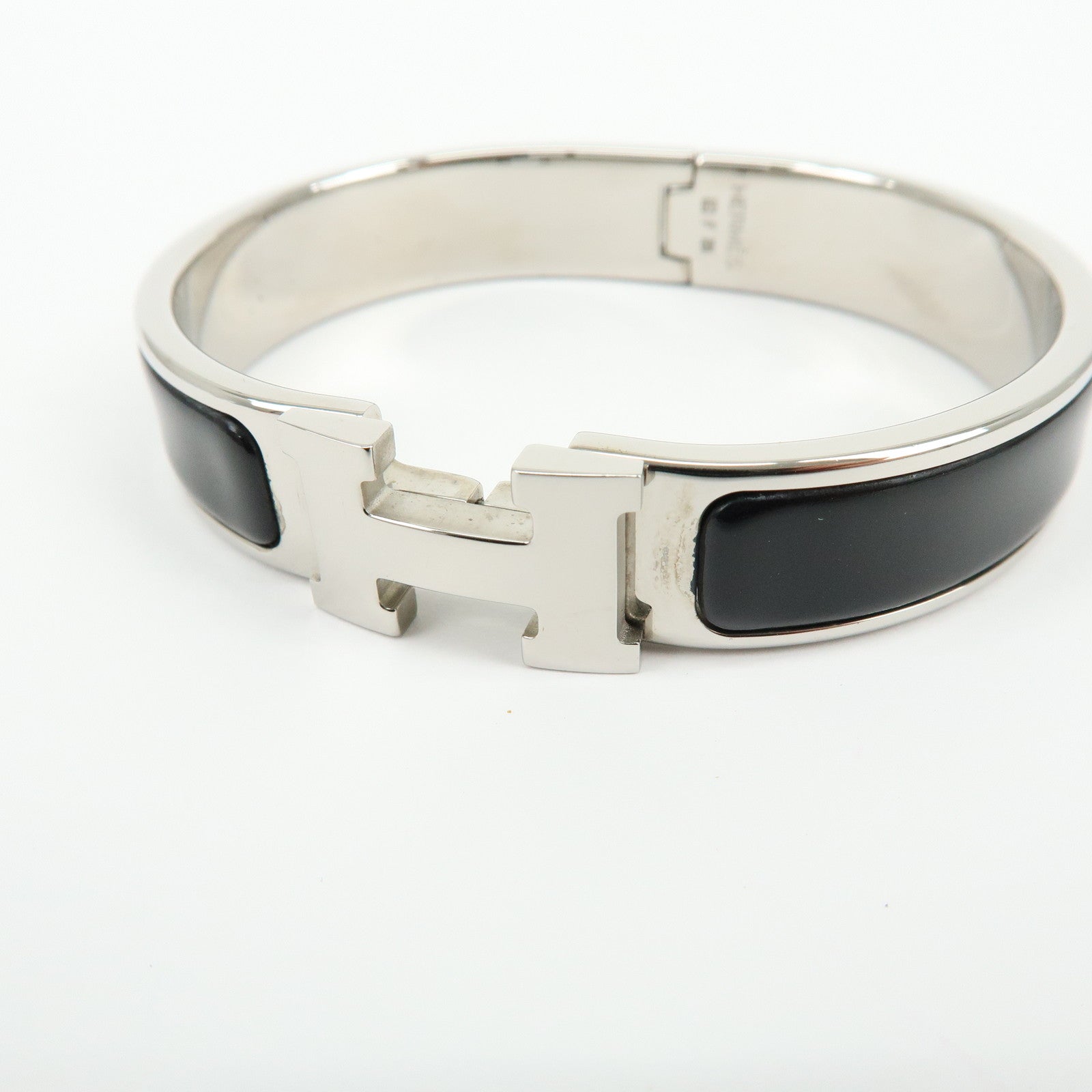 HERMES Clic Clac PM H Logo Metal Bracelet Bangle ▢C Stamped Black