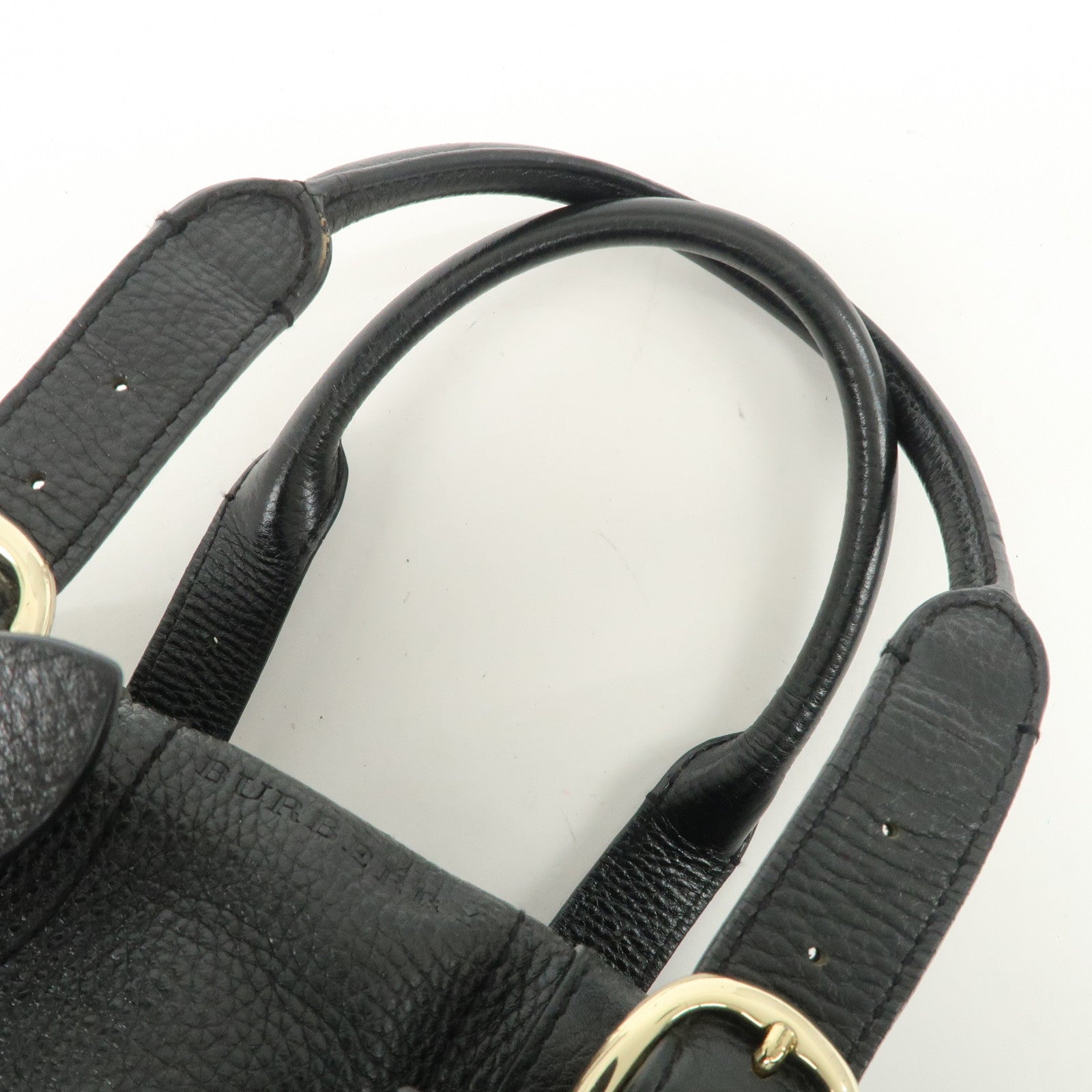 BURBERRY Leather Boston Bag Hand Bag Black Silver HDW