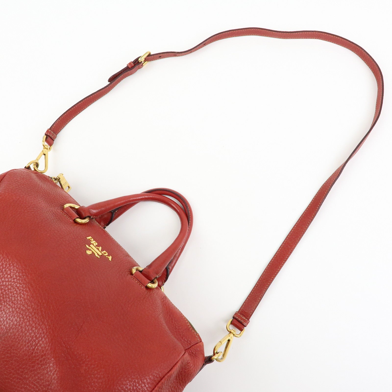 PRADA Logo Calf Leather 2Way Bag Hand Bag Shoulder Bag Red