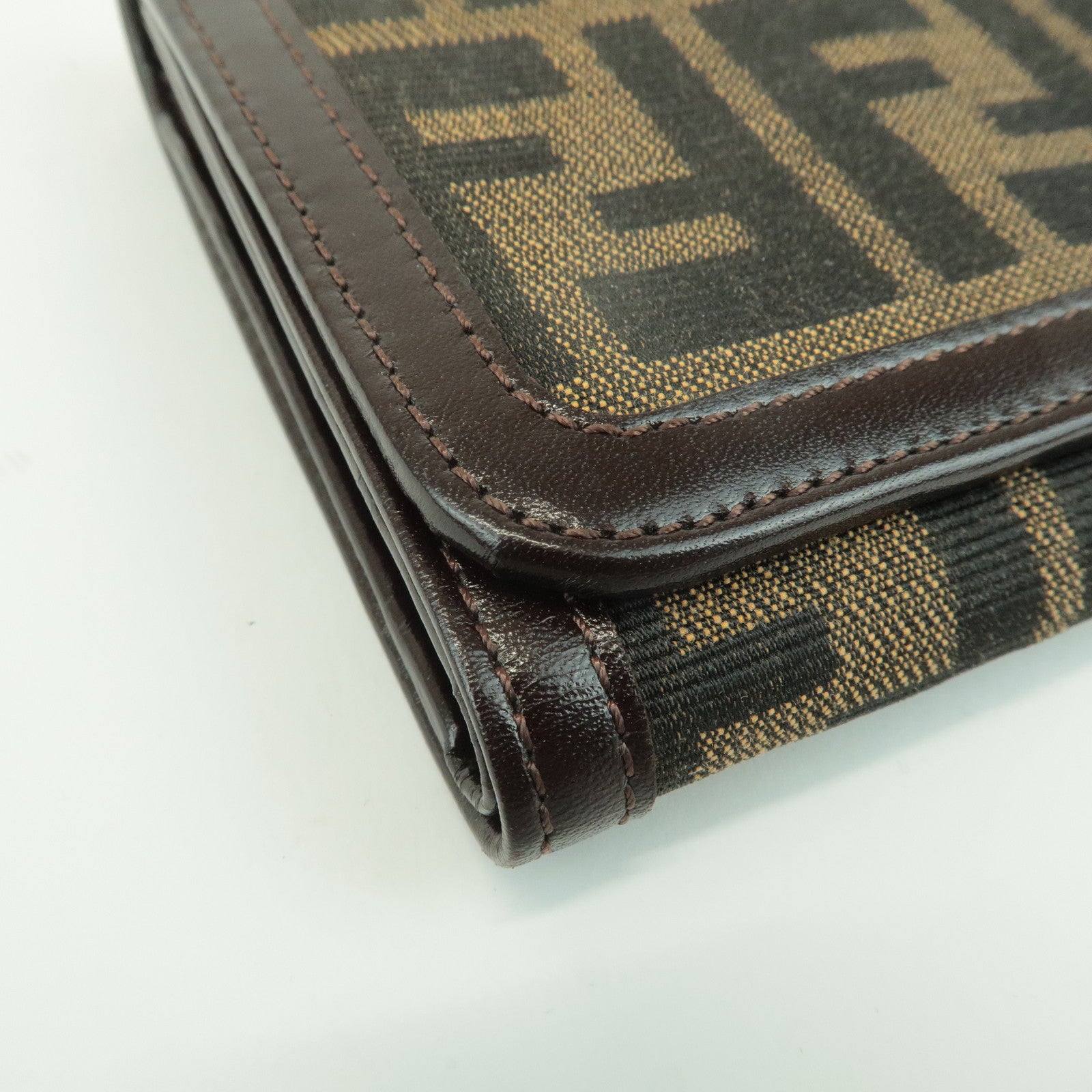 FENDI Zucca Leather Canvas Tri-fold Wallet Black Brown 30794 Used