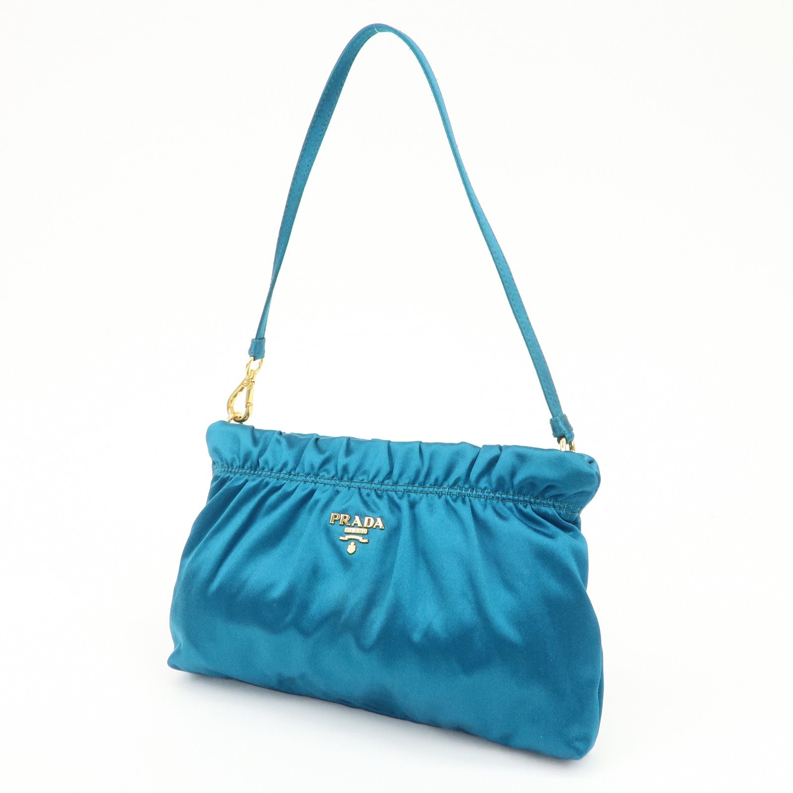 PRADA Satin Cosmetic Pouch Mini Hand Bag Blue 1N1662 Used