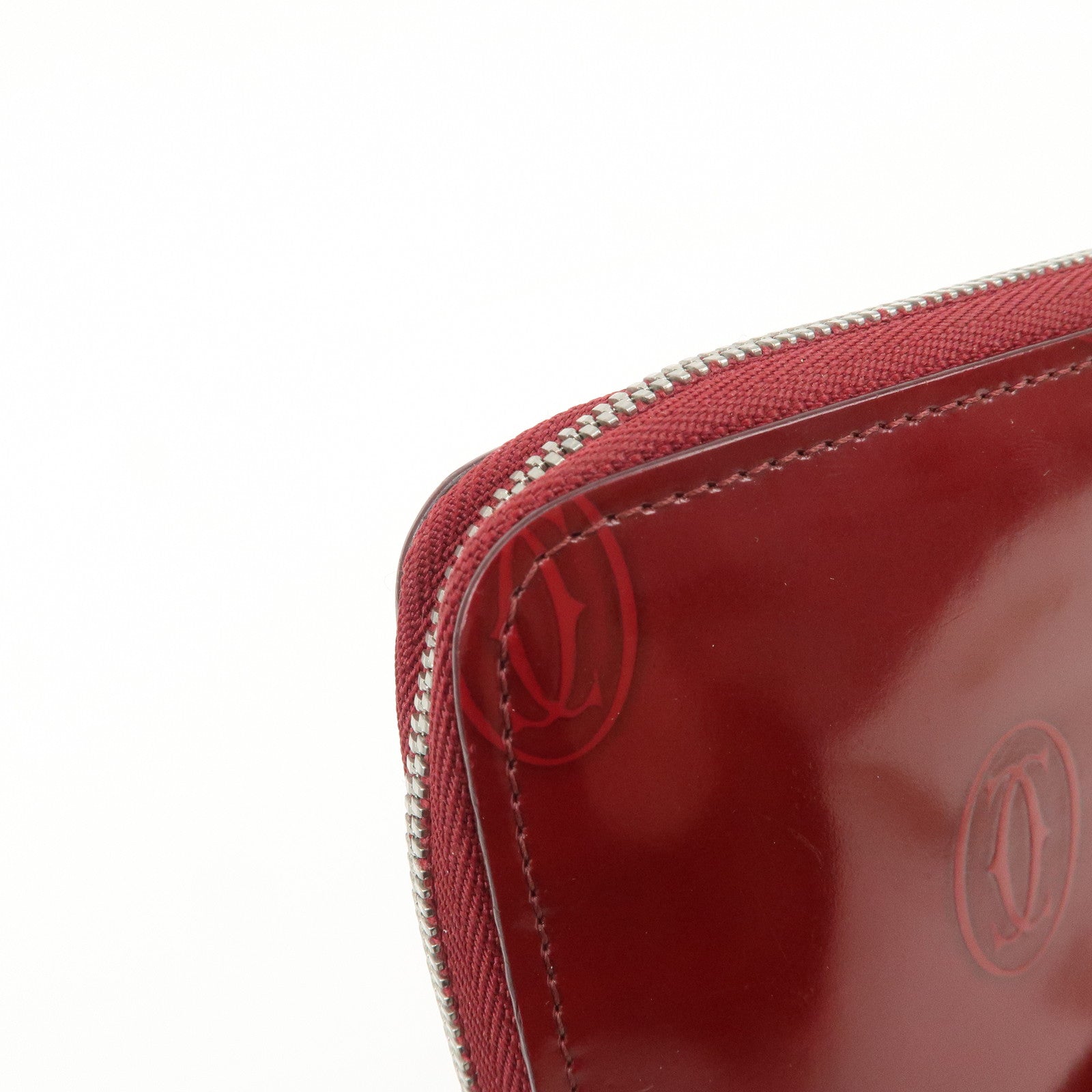 Cartier 2C Patent Leather Round Zippy Long Wallet Bordeaux Used