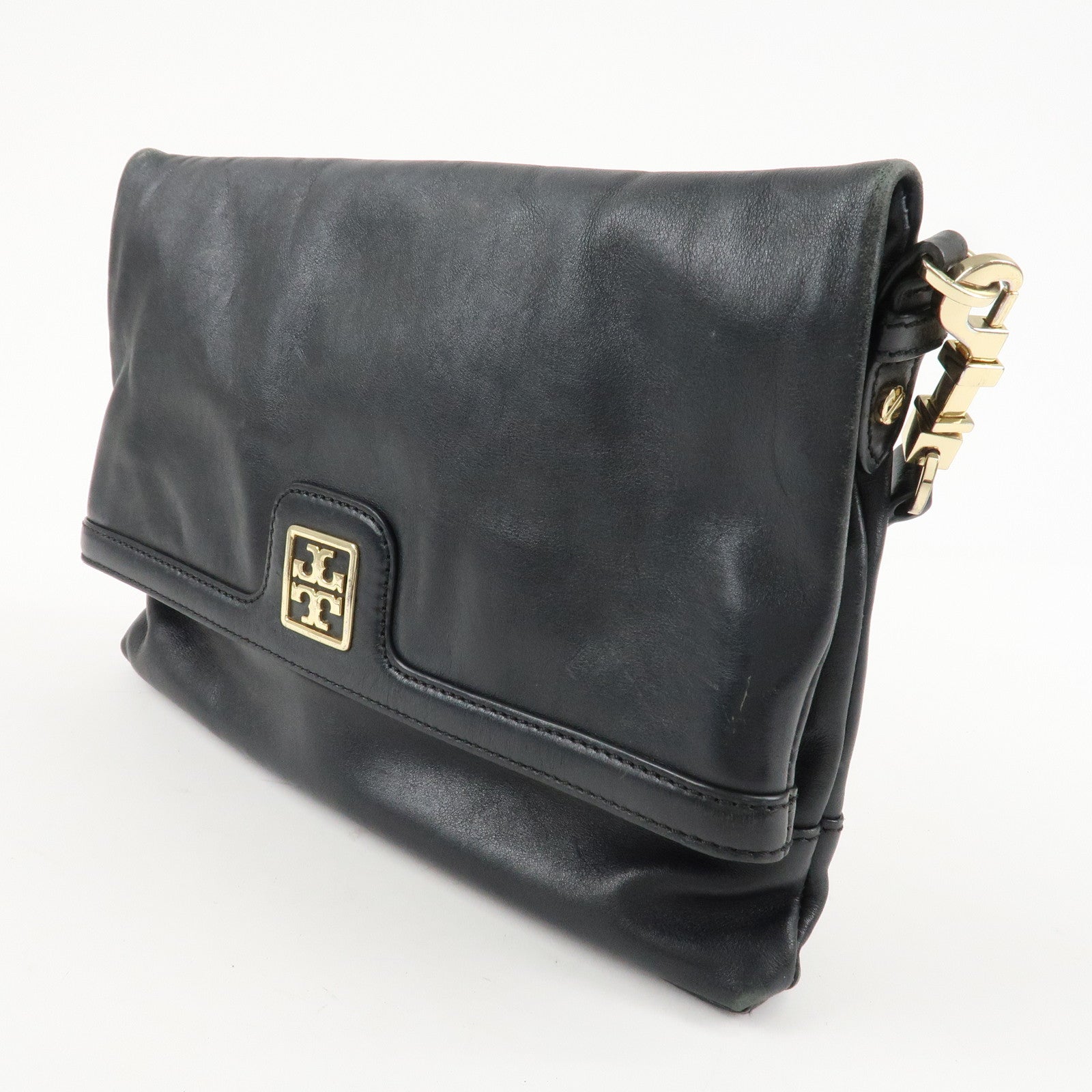 Tory Burch Leather 2Way Bag Shoulder Bag Black Gold HDW Used