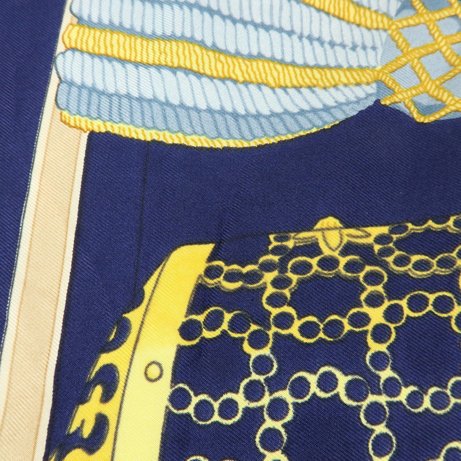 HERMES Carre 90 Silk 100% Scarf LES MUSEROLLES Navy Yellow