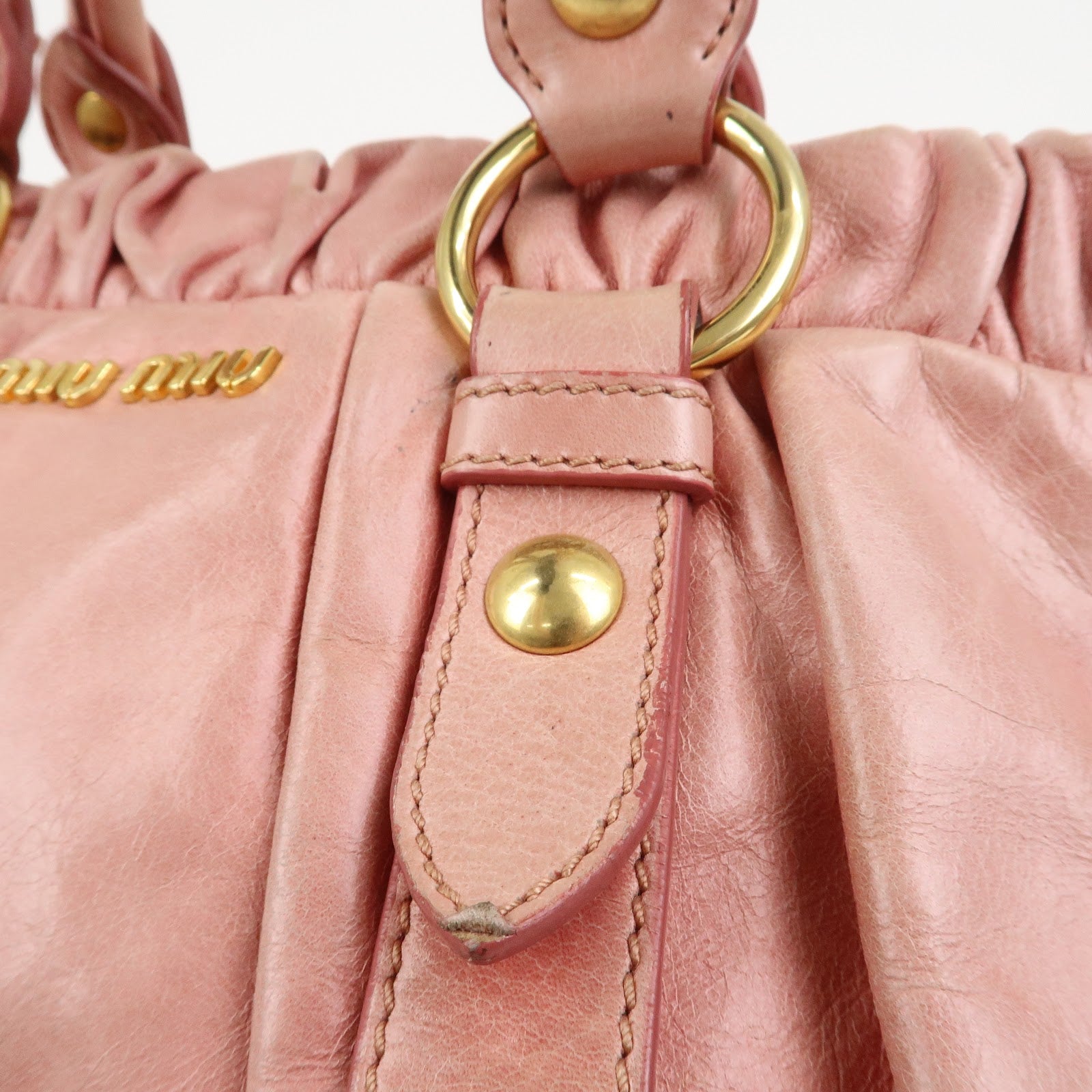 MIU MIU Logo Leather 2Way Bag Shoulder Bag Hand Bag Pink RT0383