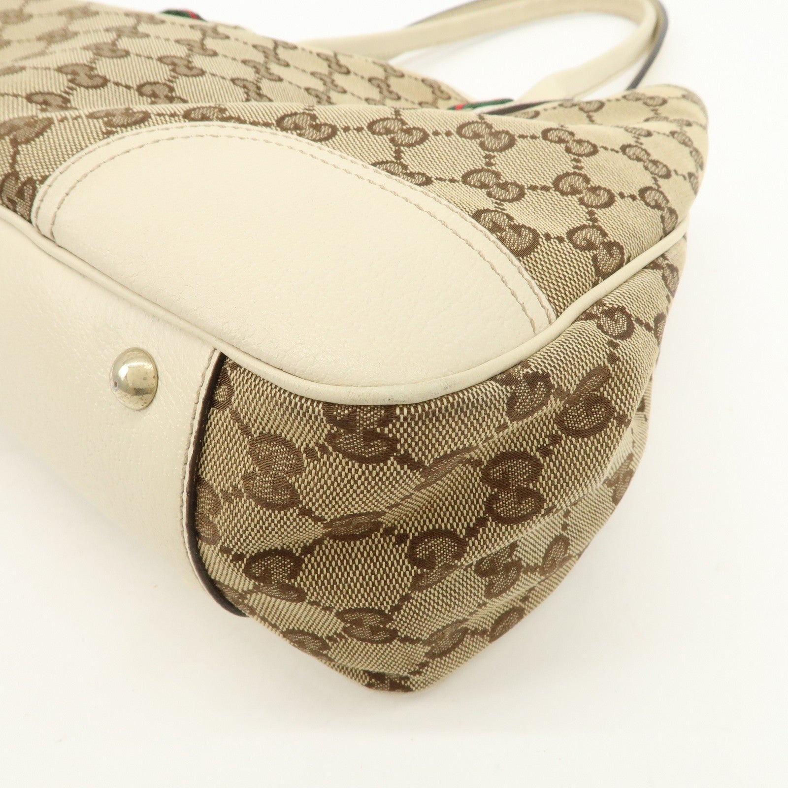 GUCCI Princy Sherry GG Canvas Leather Tote Bag Brown Ivory 163805