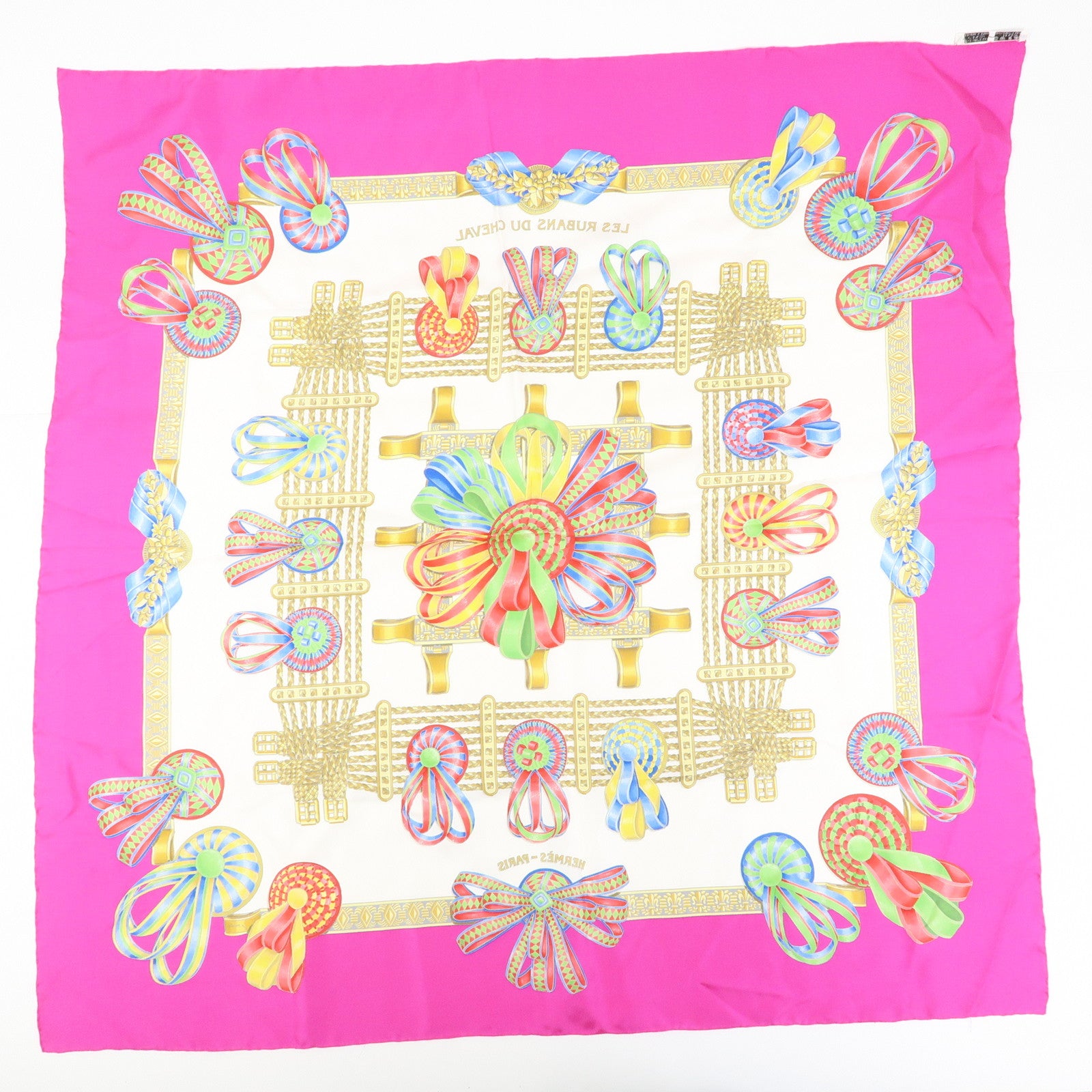 HERMES Carre 90 Set of 2 Silk 100% Scarf Blue White Pink