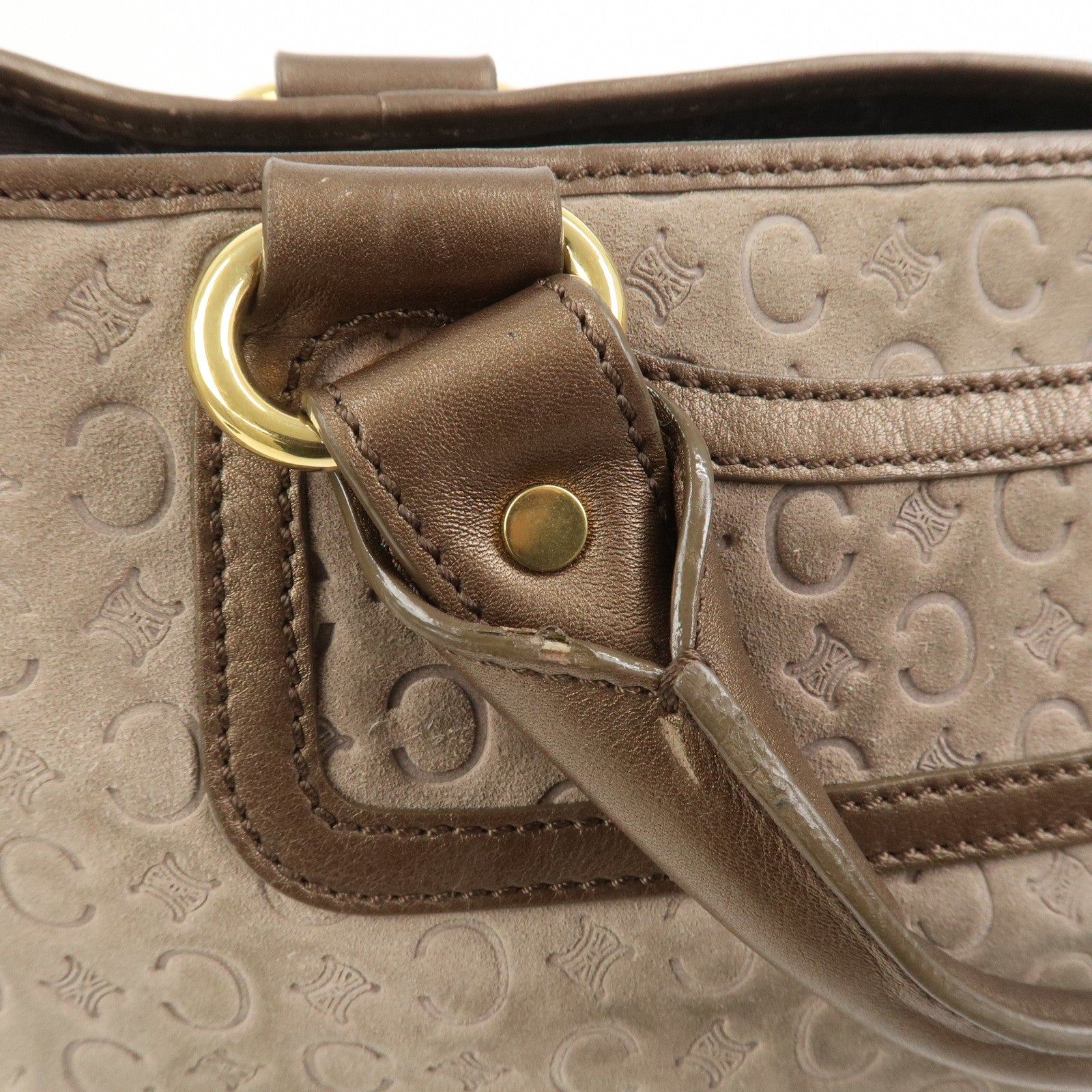 CELINE C Macadam Suede Leather Boogie Bag Hand Bag Beige Brown
