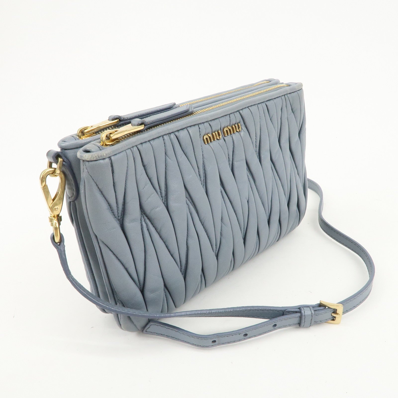 MIU MIU Matelasse Nappa Leather Shoulder Bag Light Blue 5BH057