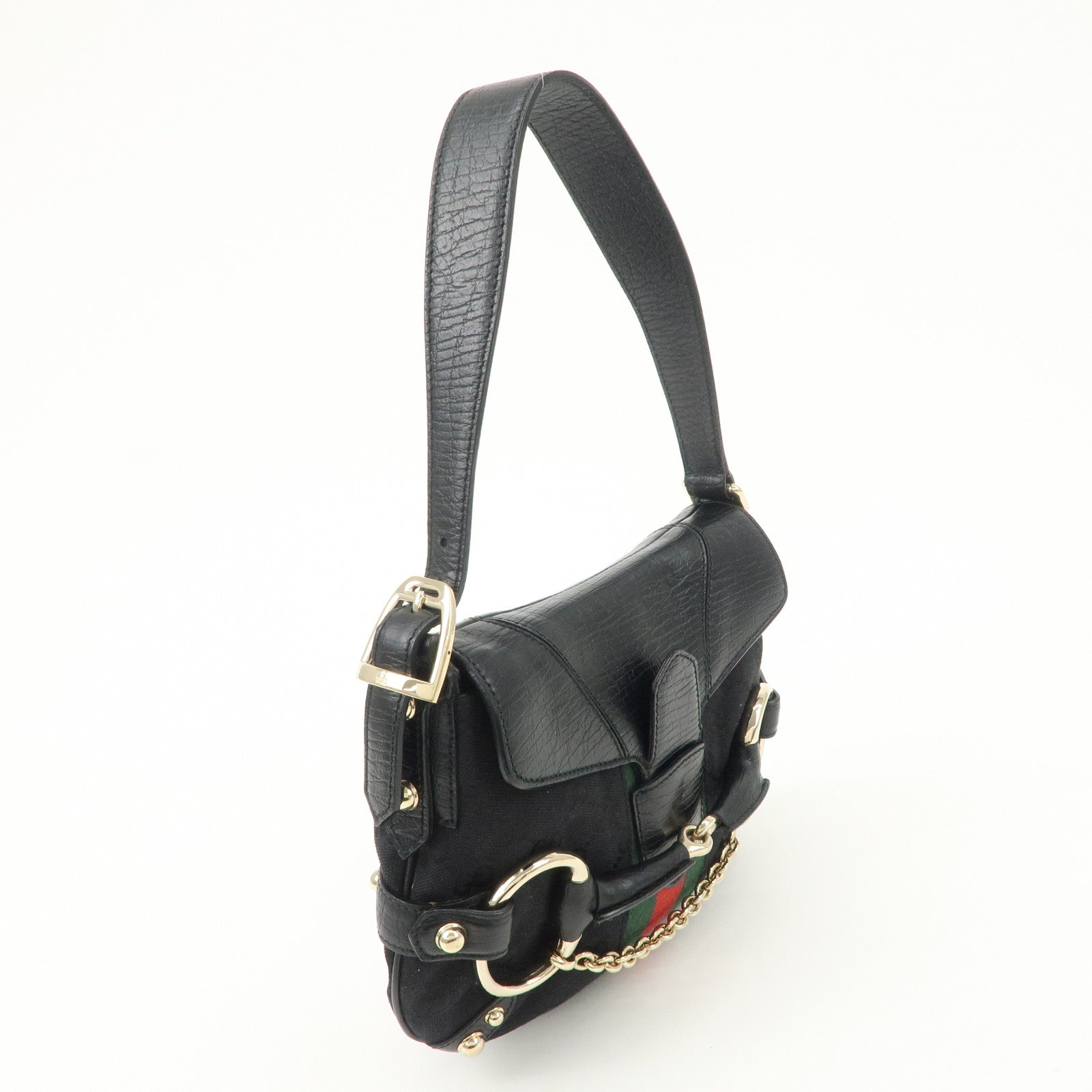 GUCCI Horsebit Sherry GG Canvas Leather Shoulder Bag 131094