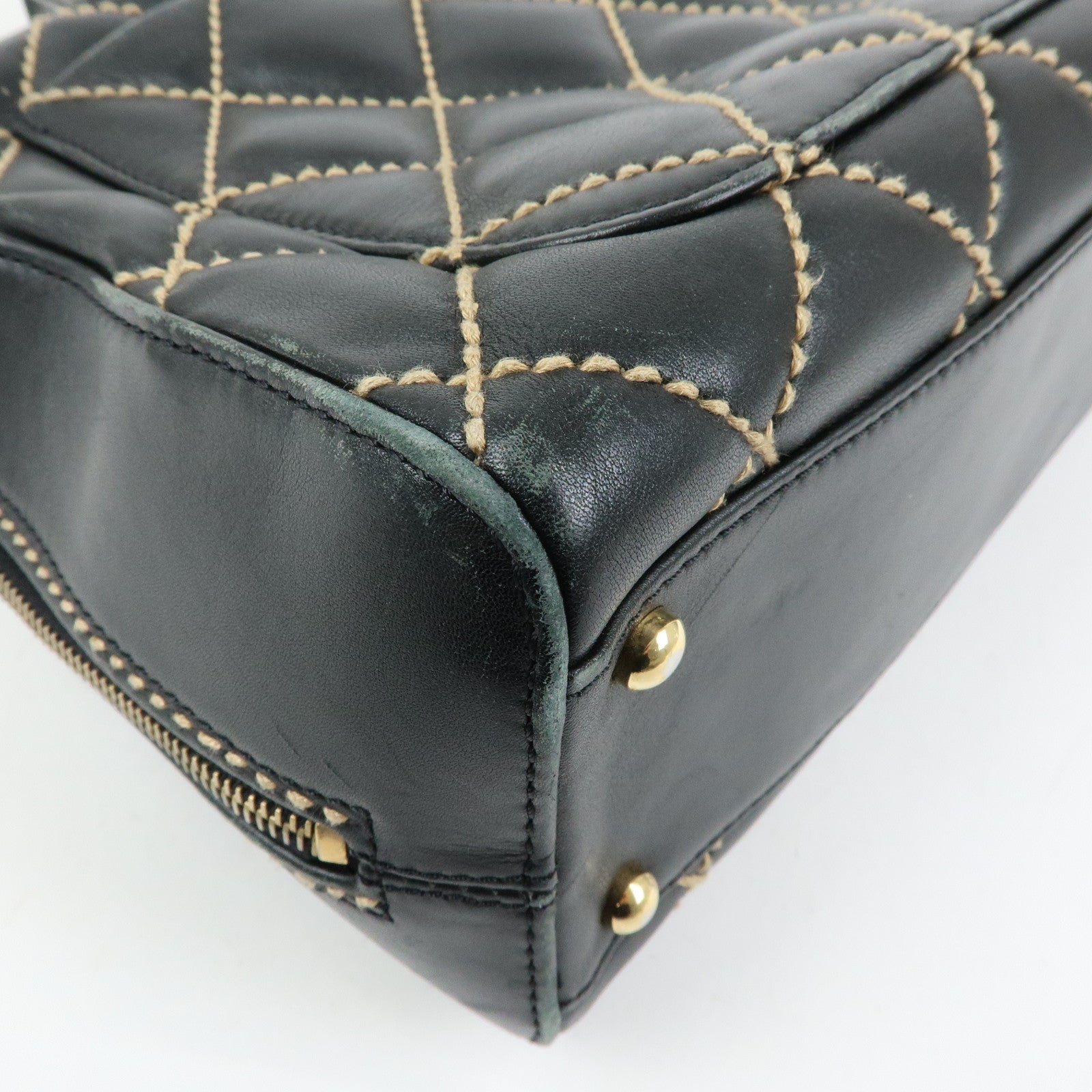 CHANEL Wild Stitch COCO Mark Calf Leather Boston Bag Black A18121