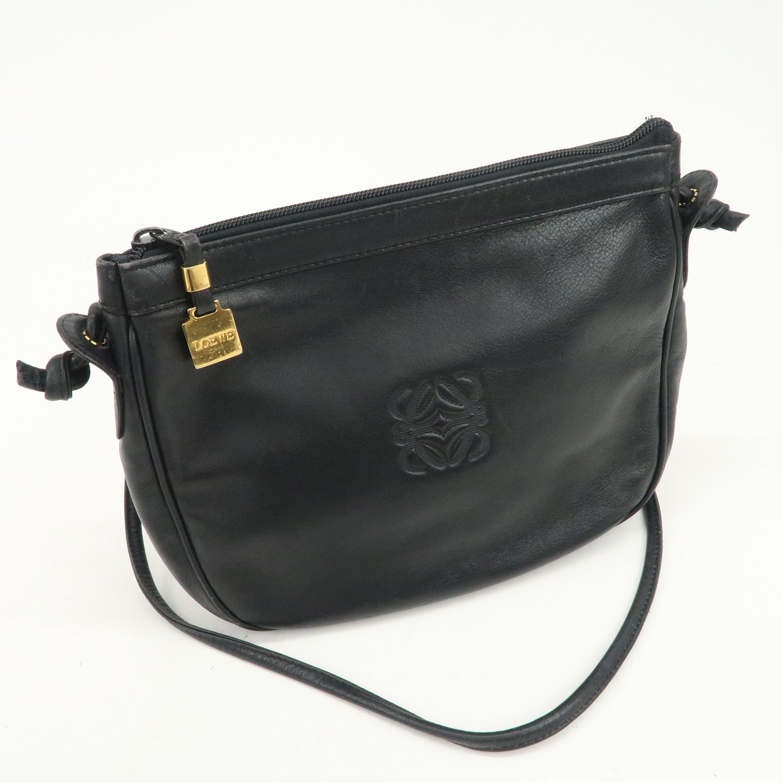 LOEWE Anagram Logo Leather Shoulder Bag Crossbody Bag Black