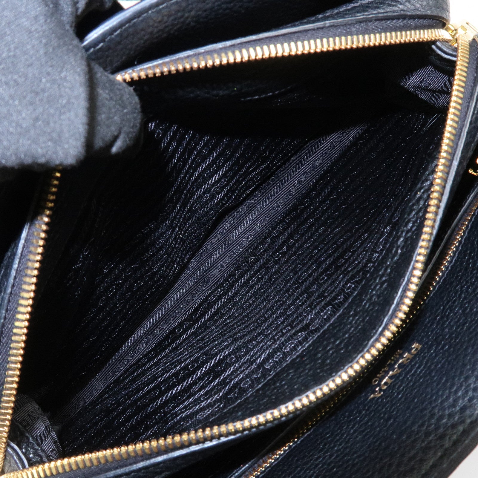PRADA Triangle Logo Leather 2 Way Bag Hand Bag Black 1BA127