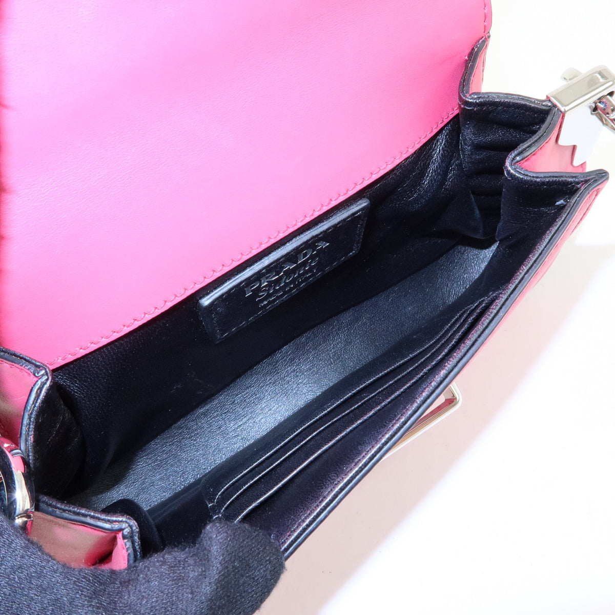 PRADA Sidonie Leather Chain Mini Shoulder Crossbody Bag Pink Black