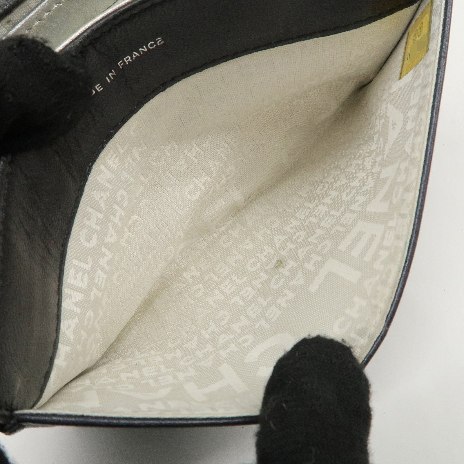 CHANEL Icon Line COCO Mark Lamb Skin Bi-fold Wallet Black Used