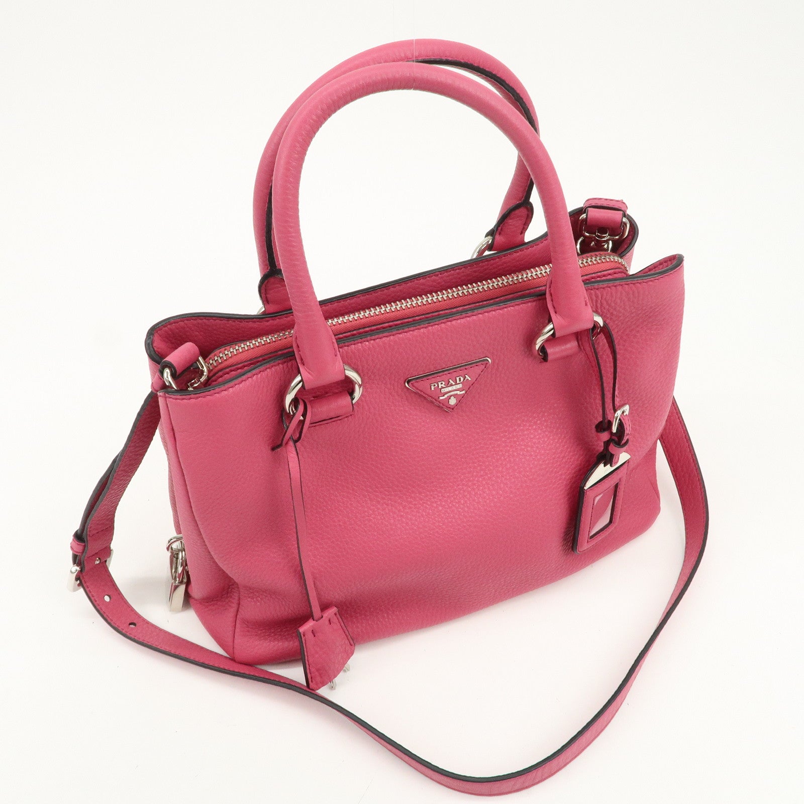 PRADA Triange Logo Leather 2Way Hand Bag Shouldr Bag Pink BN2853