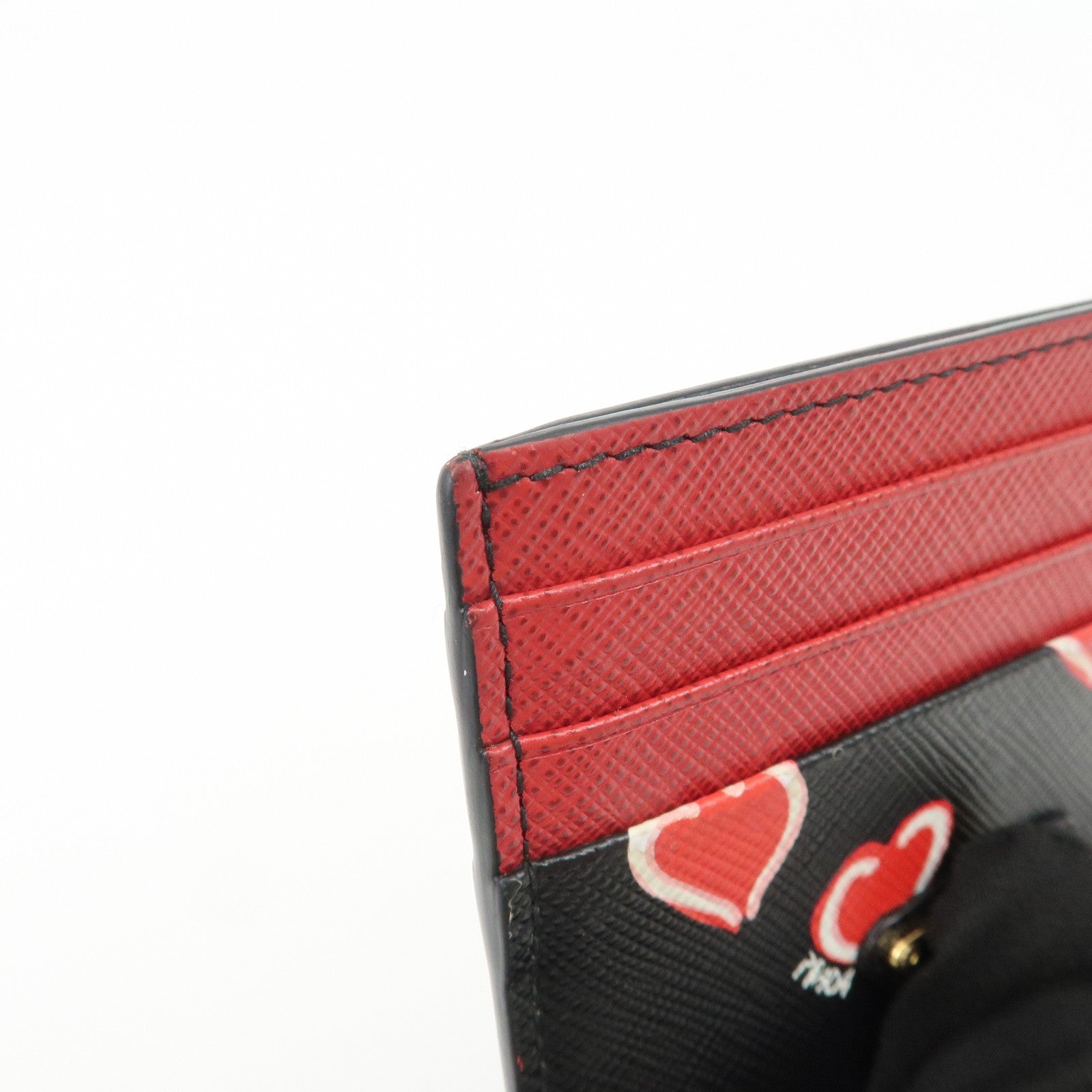 PRADA Saffiano Leather Heart Card Case Black Red White 1MC025