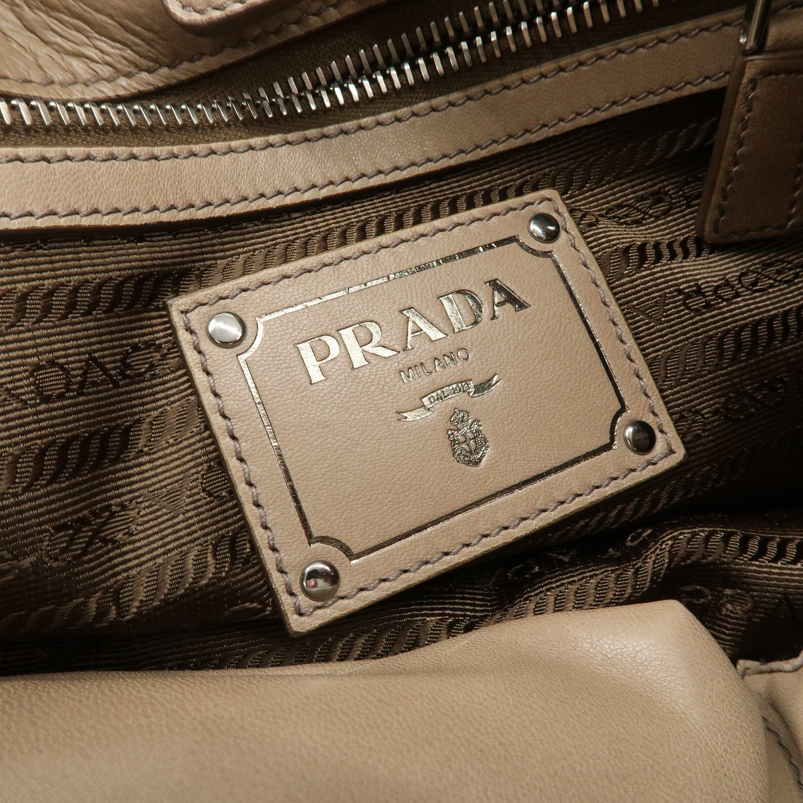 PRADA Logo Leather Gathered 2Way Shoulder Bag Hand Bag BN1789