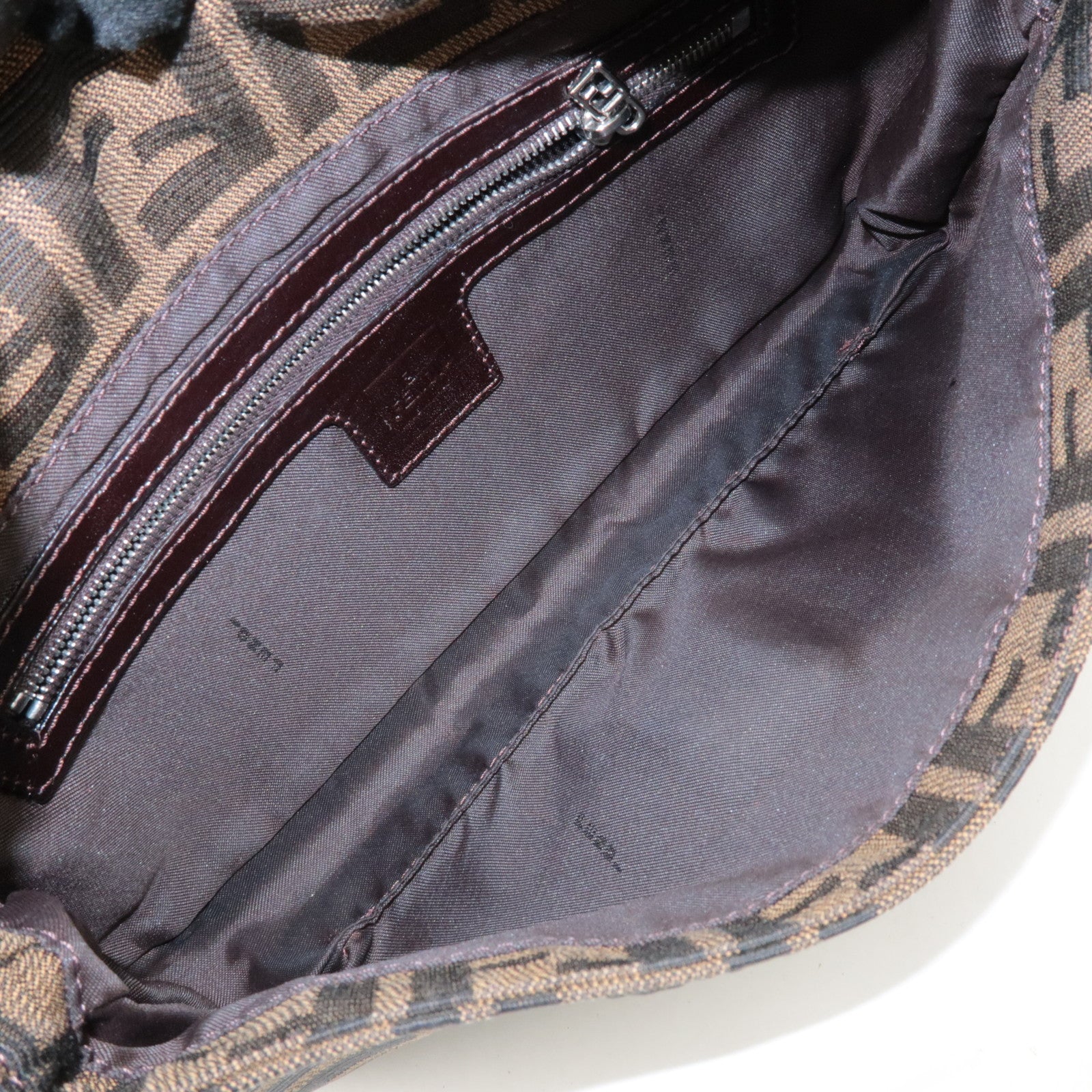 FENDI Mamma Baguette Zucca Canvas Shoulder Bag Brown Black 26424 Used