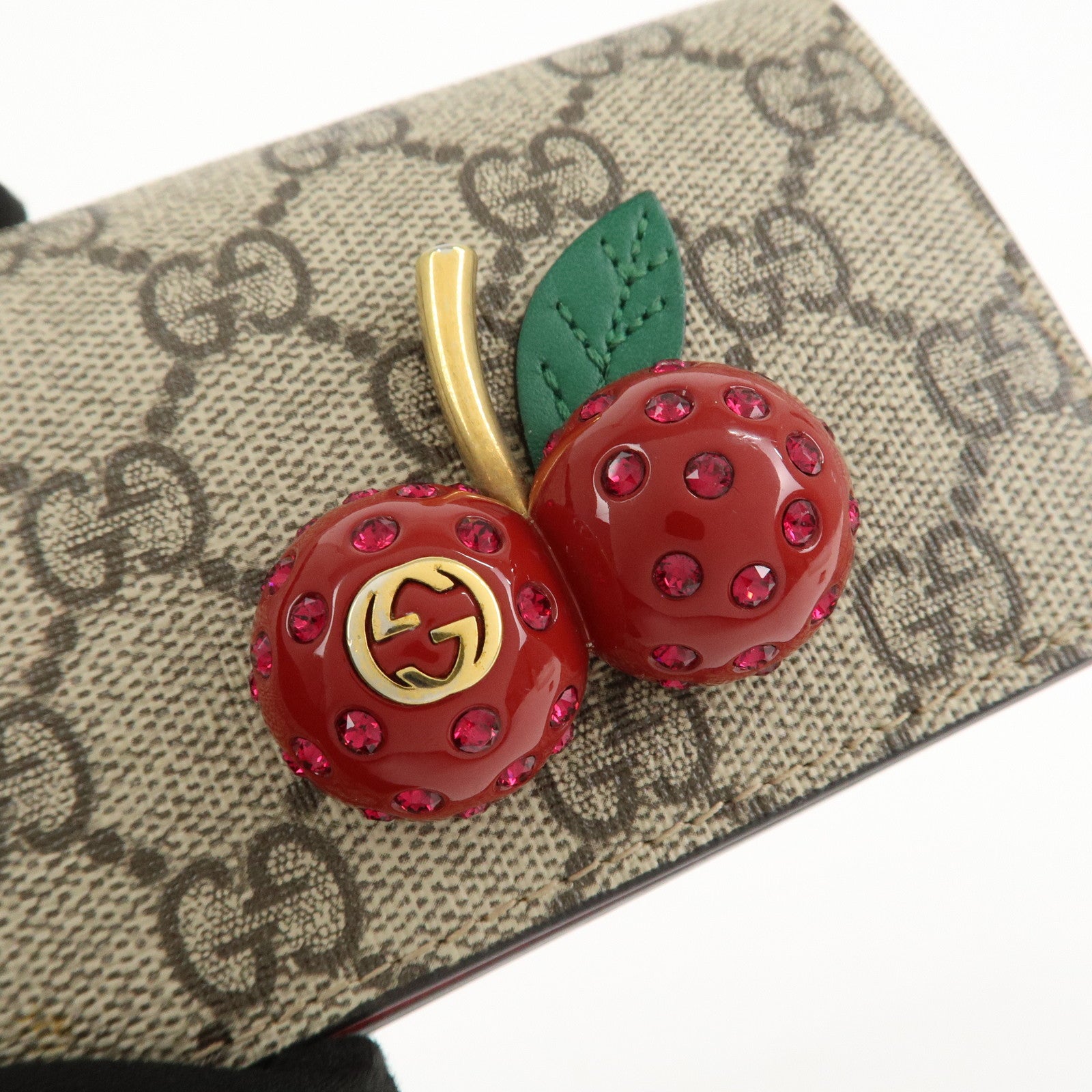 GUCCI Interlocking G GG Supreme Cherry Compact Wallet Beige 476050