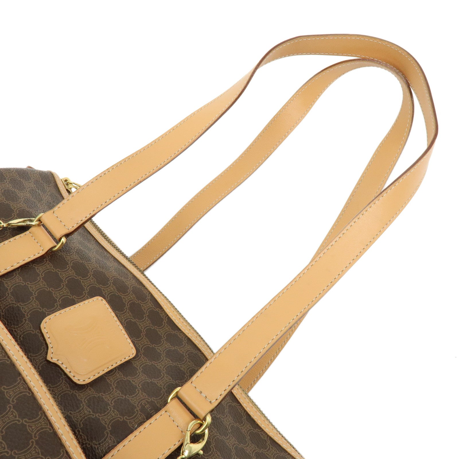 CELINE Macadam PVC Canvas Leather Shoulder Bag Pouch Brown