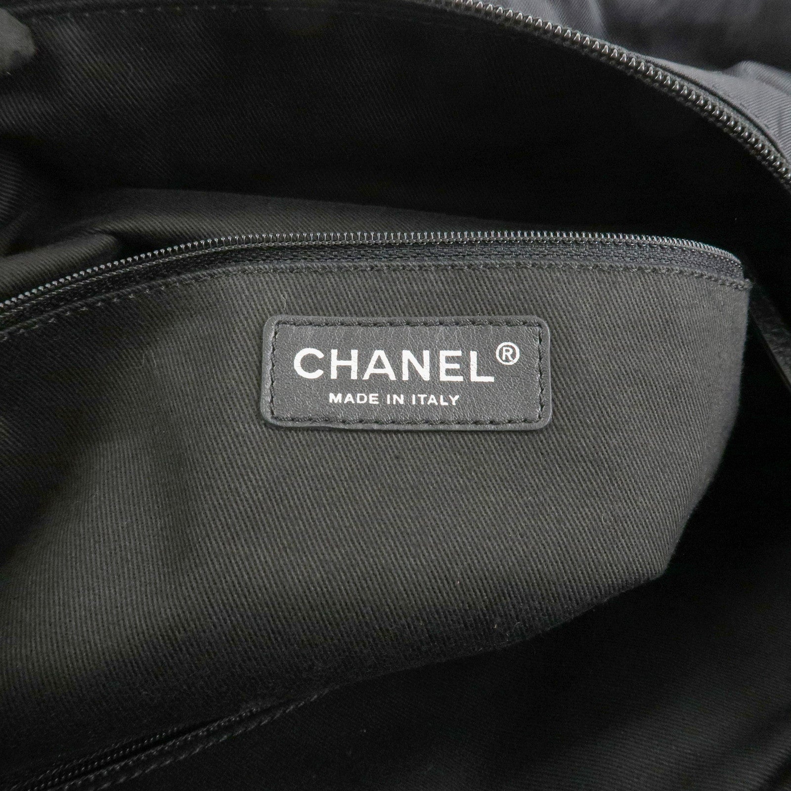 CHANEL Paris New York COCO Mark Nylon Leather Tote Bag Black A33100