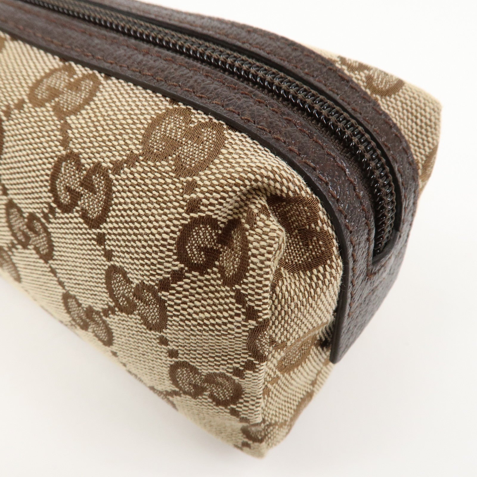 GUCCI GG Monogram Canvas Leather Pouch Cosmetic Case Brown 29596