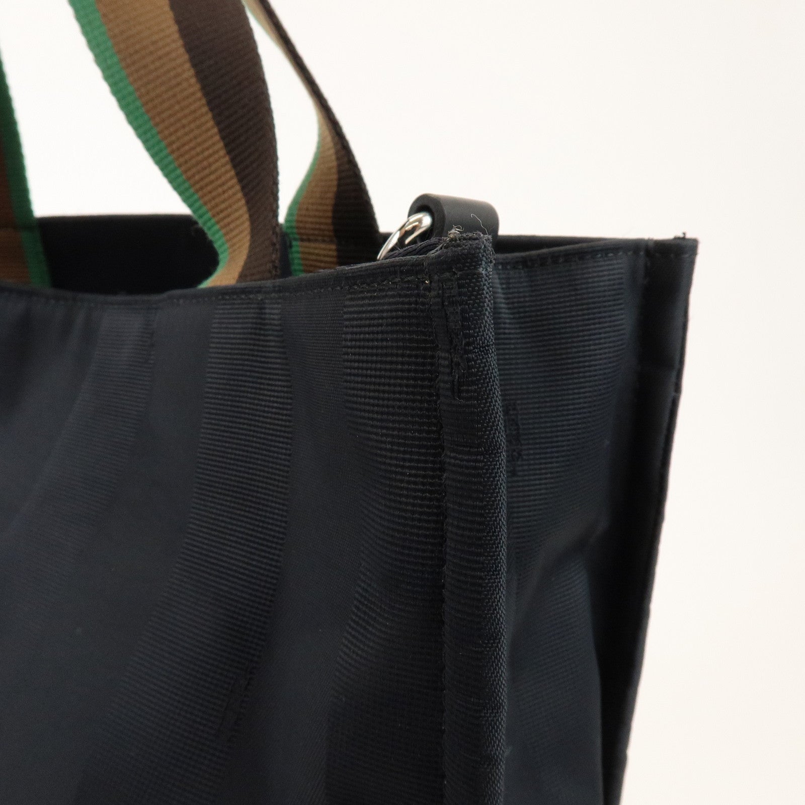 FENDI Pequin Nylon Leather Tote Bag Hand Bag Black 7VA454