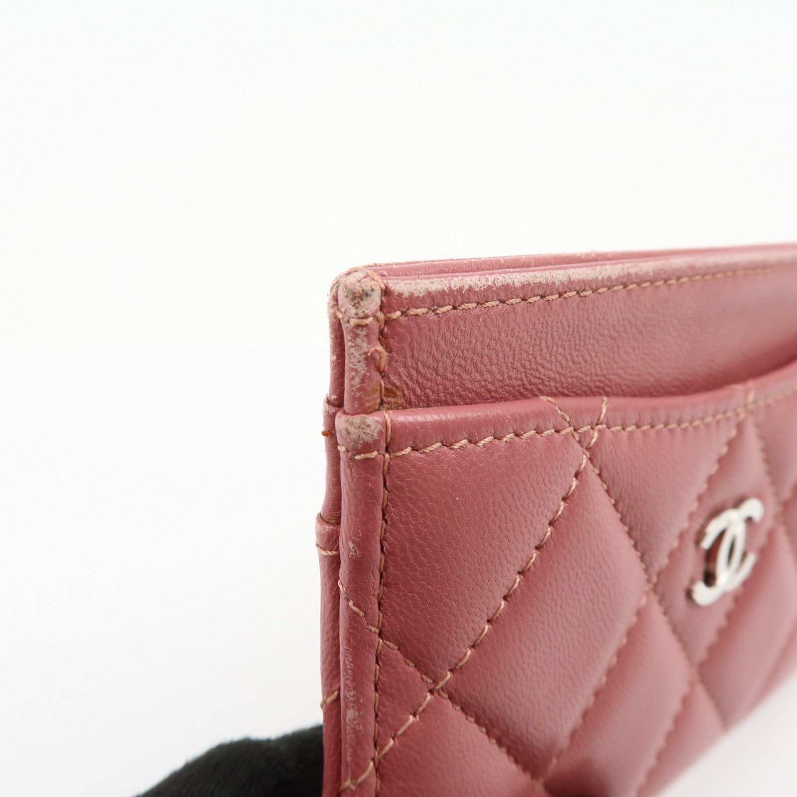 CHANEL Matelasse COCO Mark Lamb Skin Classic Card Case Pink AP0213