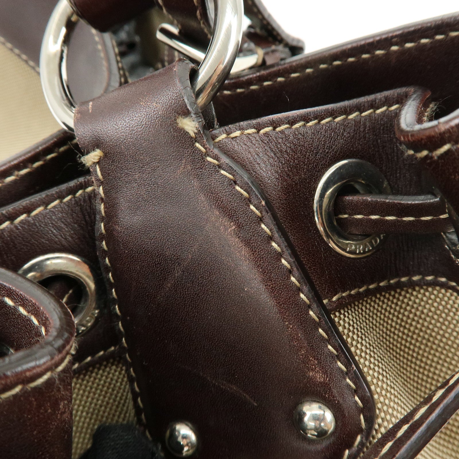 PRADA Logo Jacquard Canvas Embossed Leather Shoulder Bag BR3433