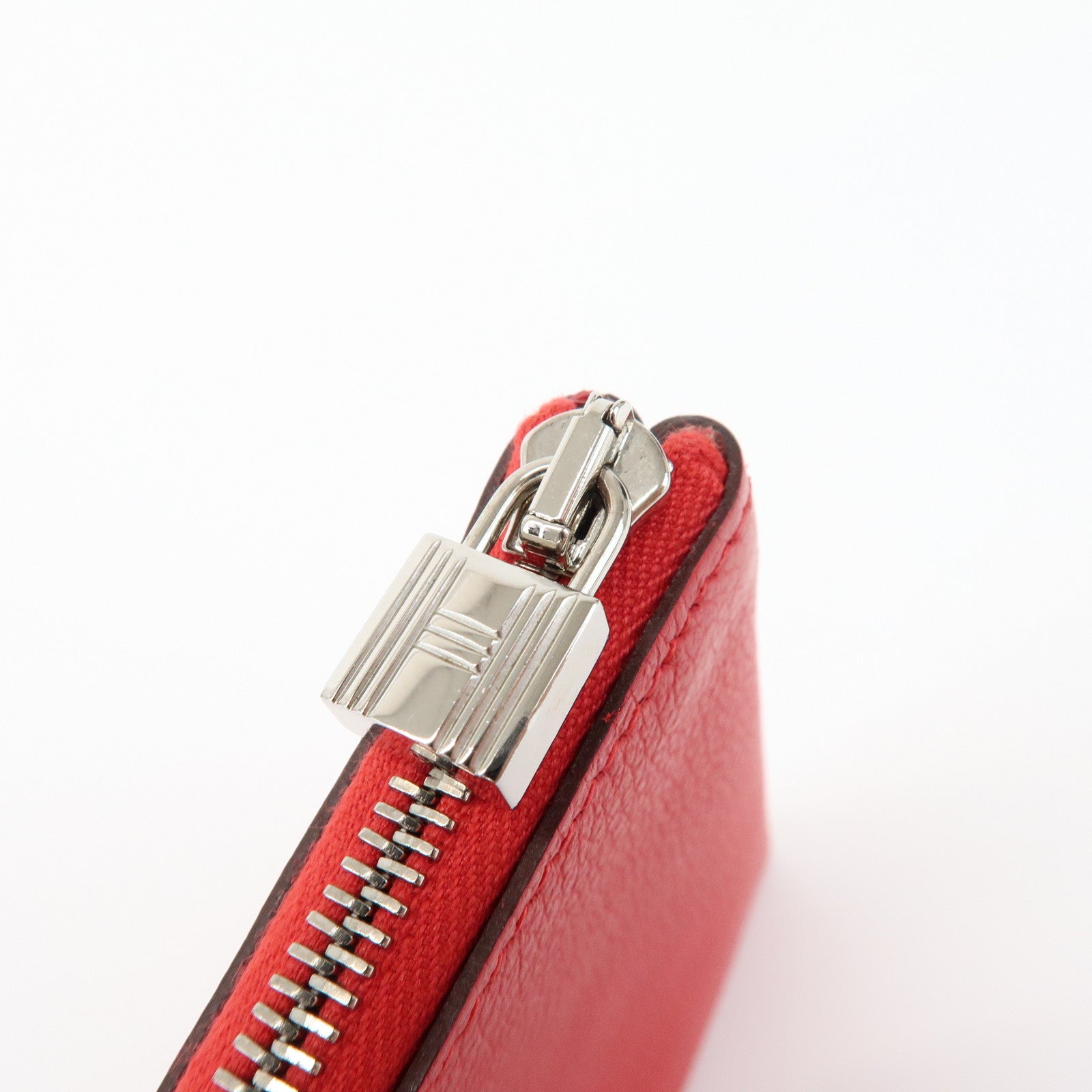 HERMES Logo Leather Atout PM Pouch Cosmetic Pouch Red