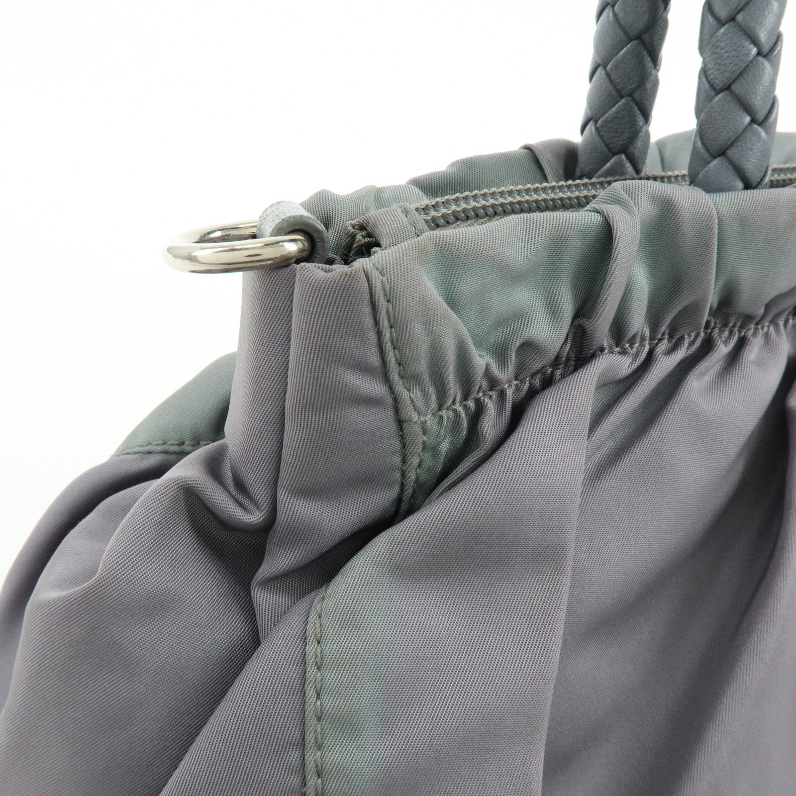 PRADA Nylon Leather 2Way Gathered Ribbon Hand Shoulder Bag Gray