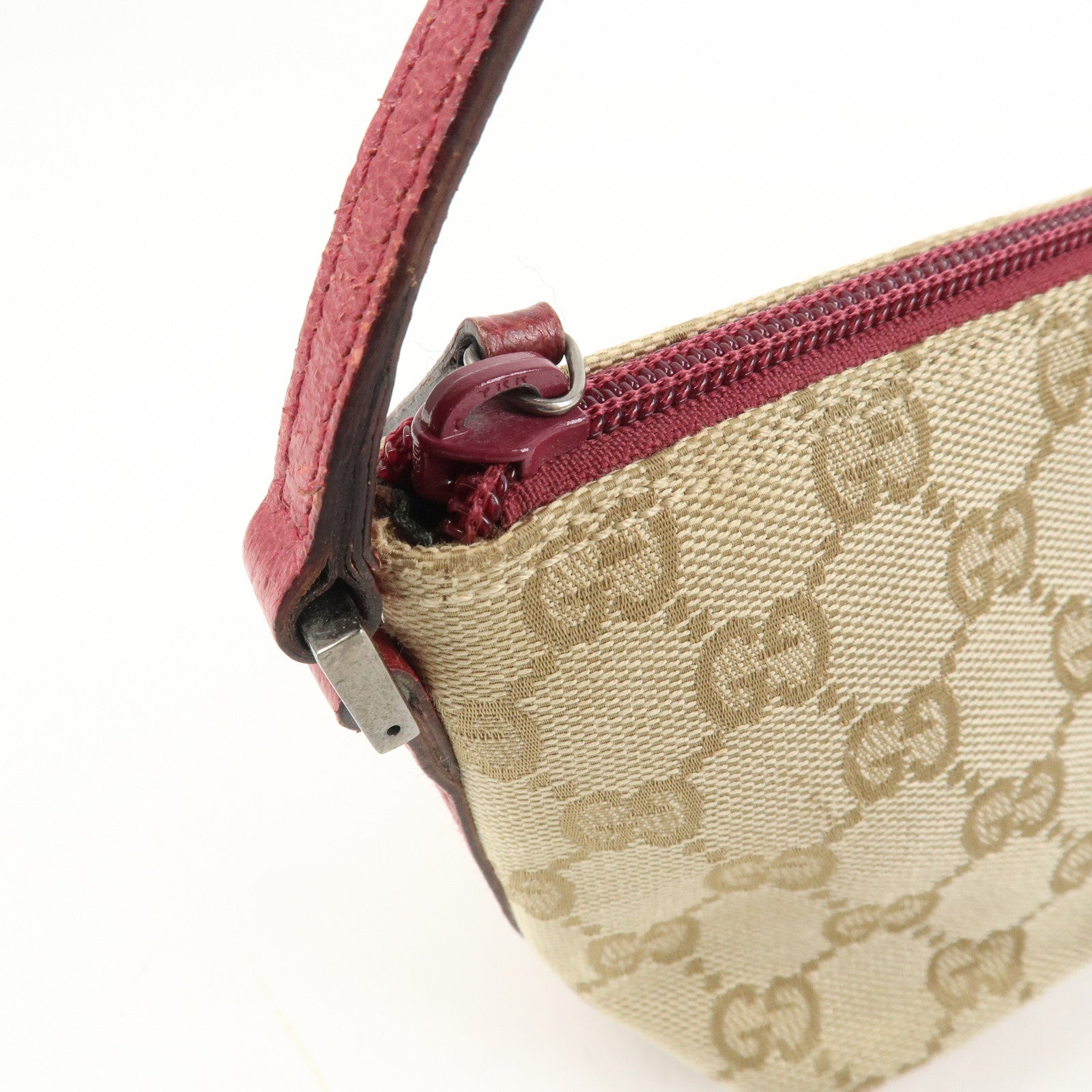 GUCCI Boat Bag GG Monogram Canvas Hand Bag Beige Bordeaux 07198
