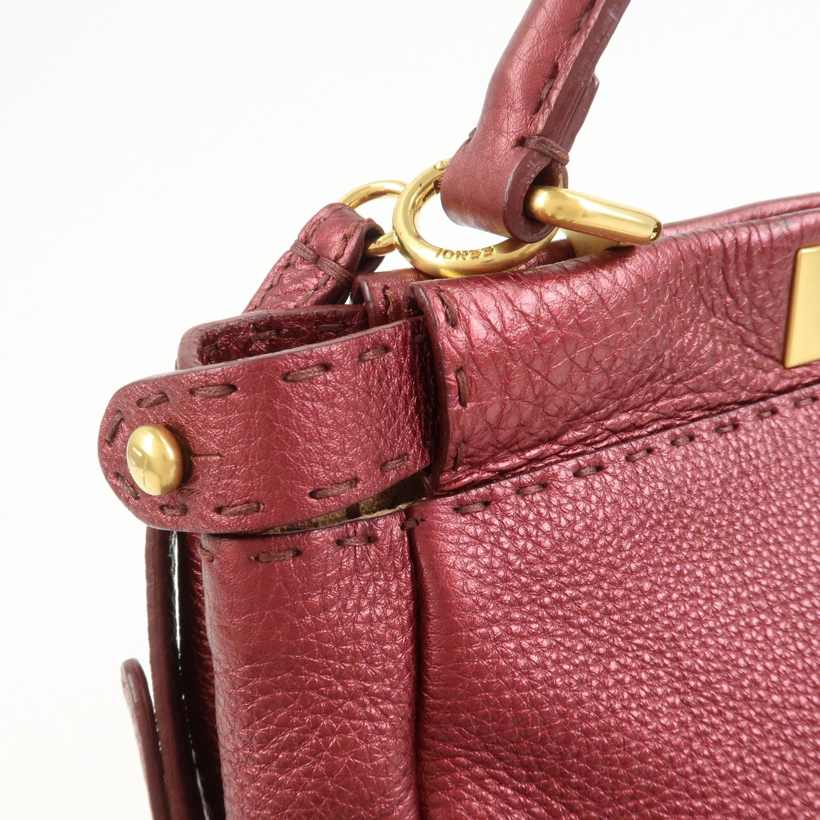 FENDI Peekaboo Logo Leather 2Way Shoulder Bag Burgundy 8BN226