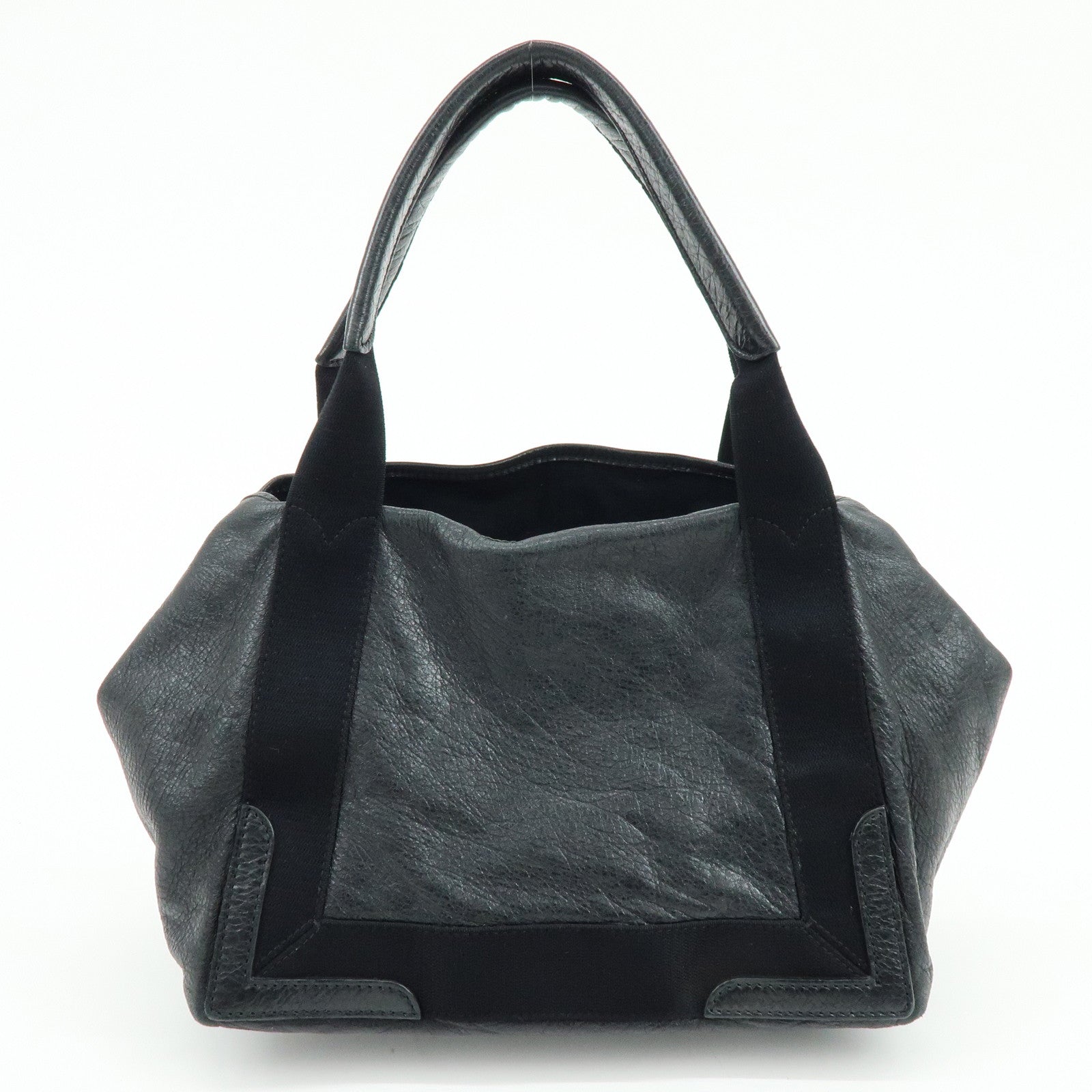 BALENCIAGA Navy Cabas Leather Small Tote Bag Black 339933