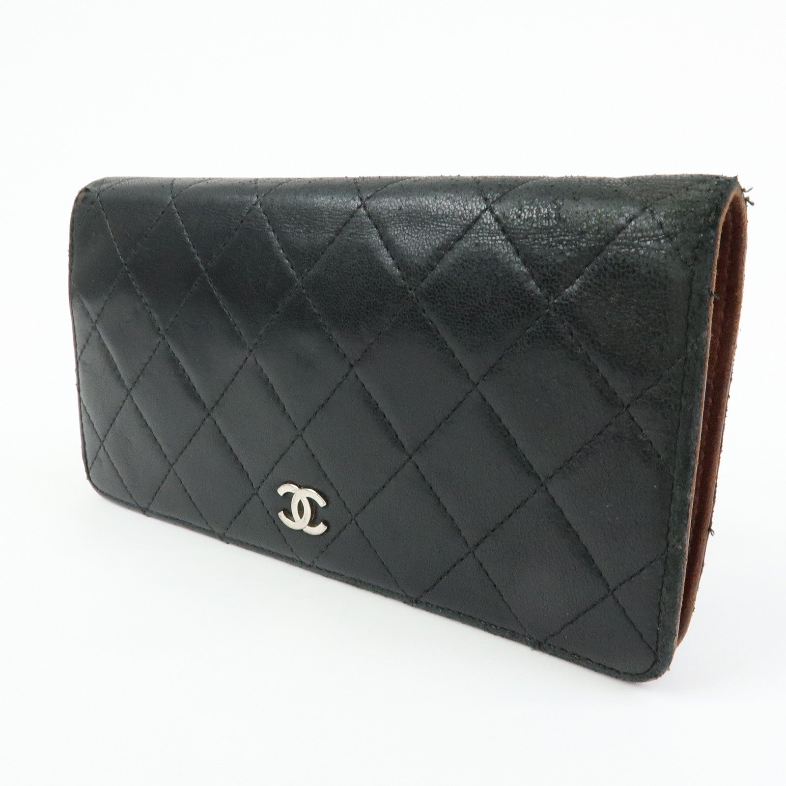 CHANEL Matelasse COCO Mark Lamb Skin Long Wallet Black