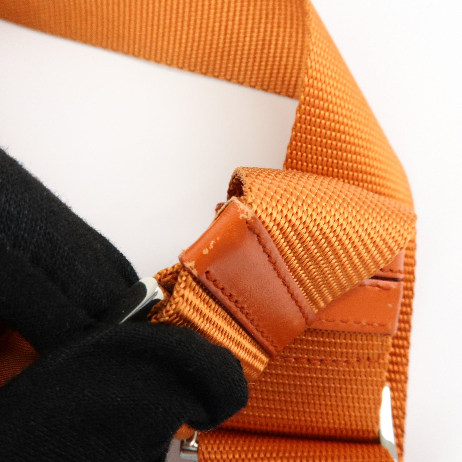 PRADA Triangle Logo Nylon Leather Shoulder Bag Crossbody Bag Orange