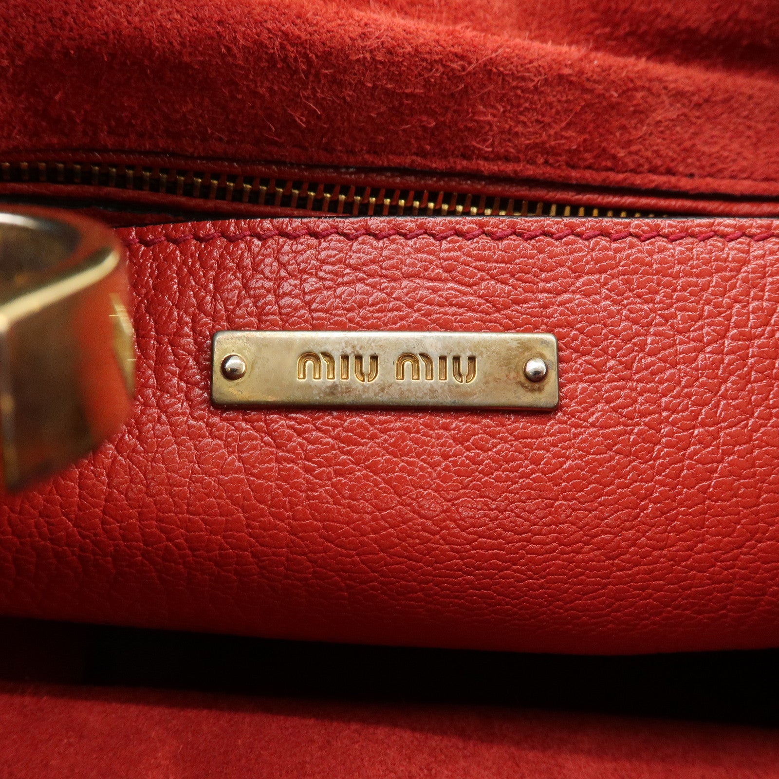 MIU MIU Madras Leather Denim 2Way Bag Shoulder Bag Red RR1951 Used