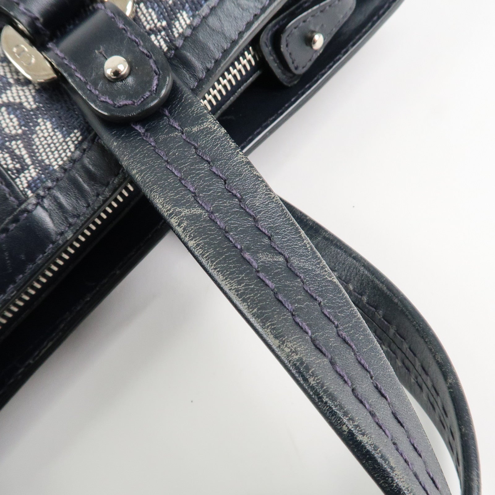 Christian Dior Trotter Leather Canvas Hand Bag Tote Bag Navy Used