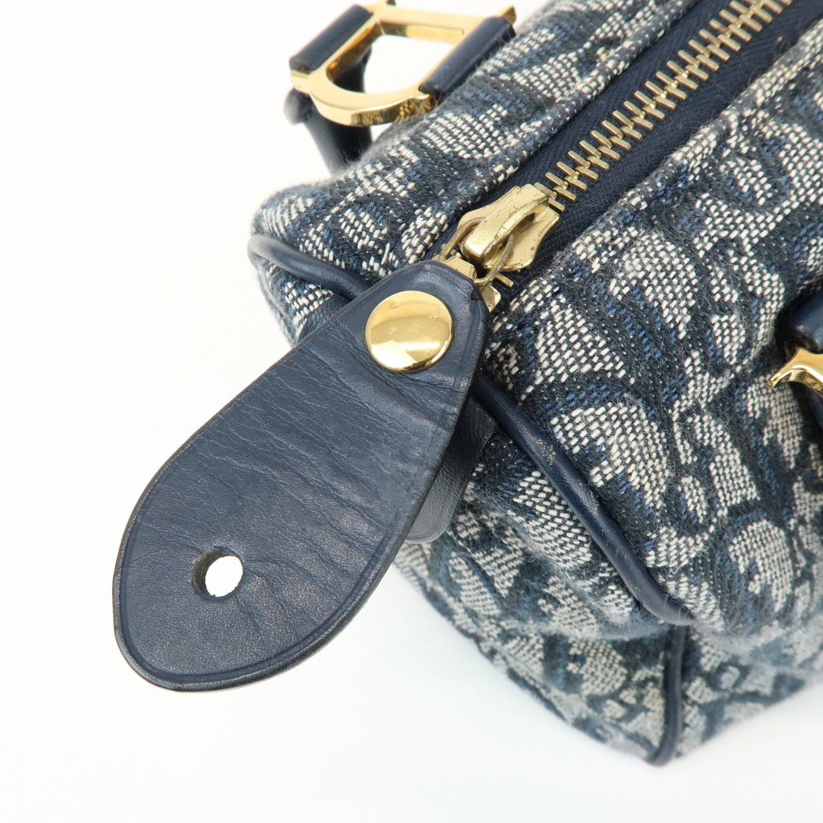 Christian Dior Trotter Canvas Leather Mini Boston Bag Hand Bag Navy