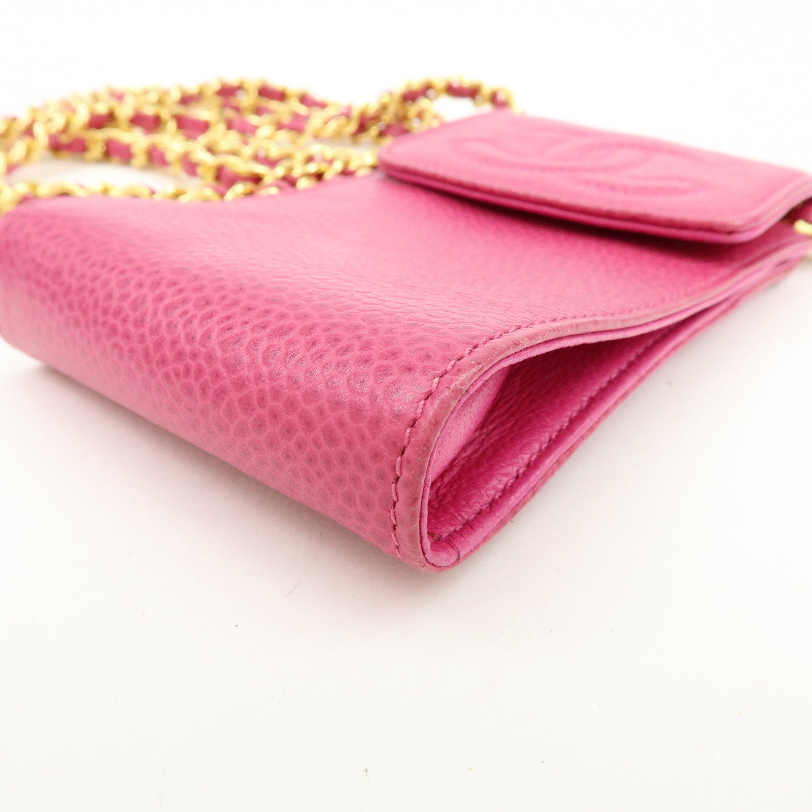 CHANEL COCO Mark Caviarskin Chain Shoulder Bag Phone Pouch Pink