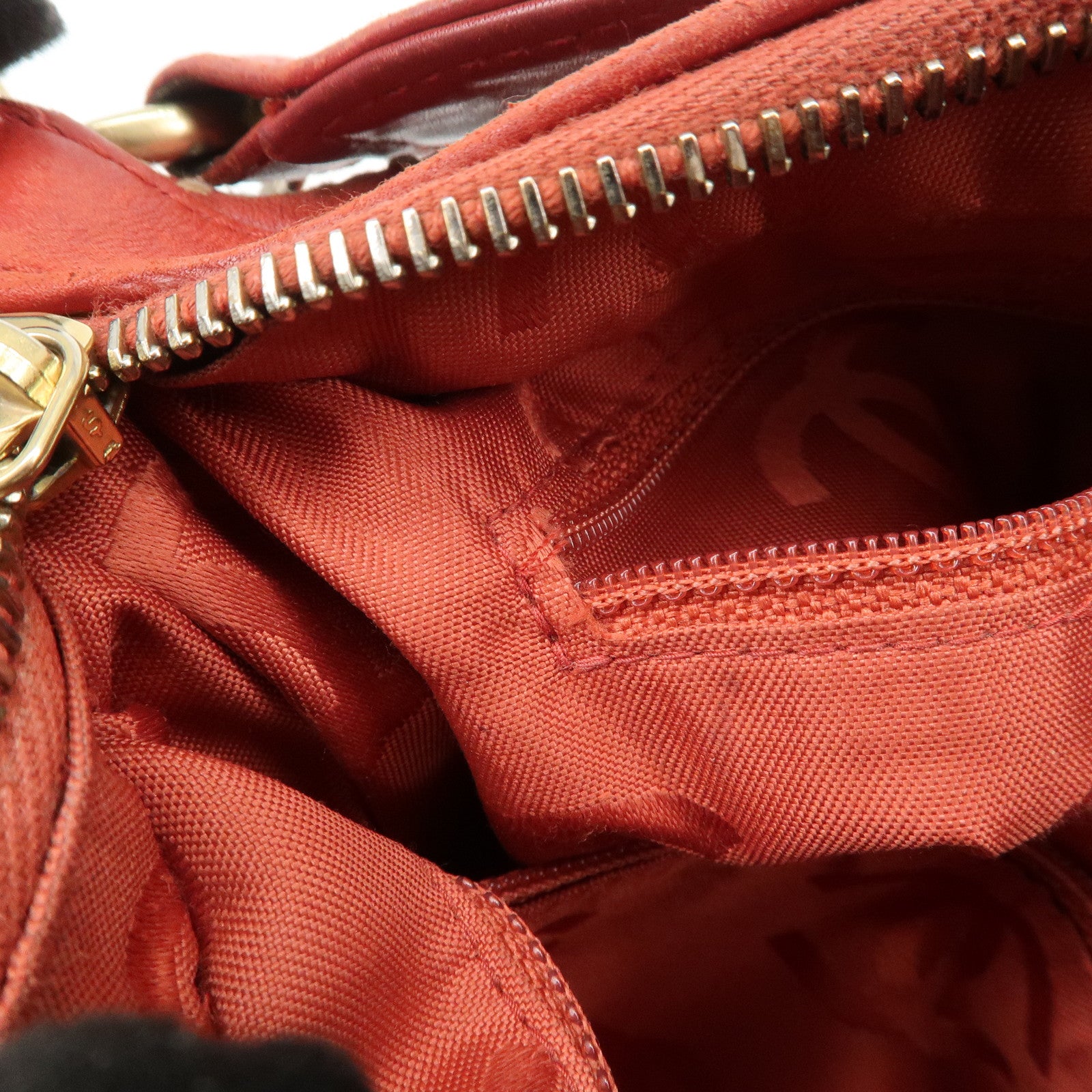 CHANEL COCO Mark Wild Stitch Lamb Skin Leather Hand Bag Red