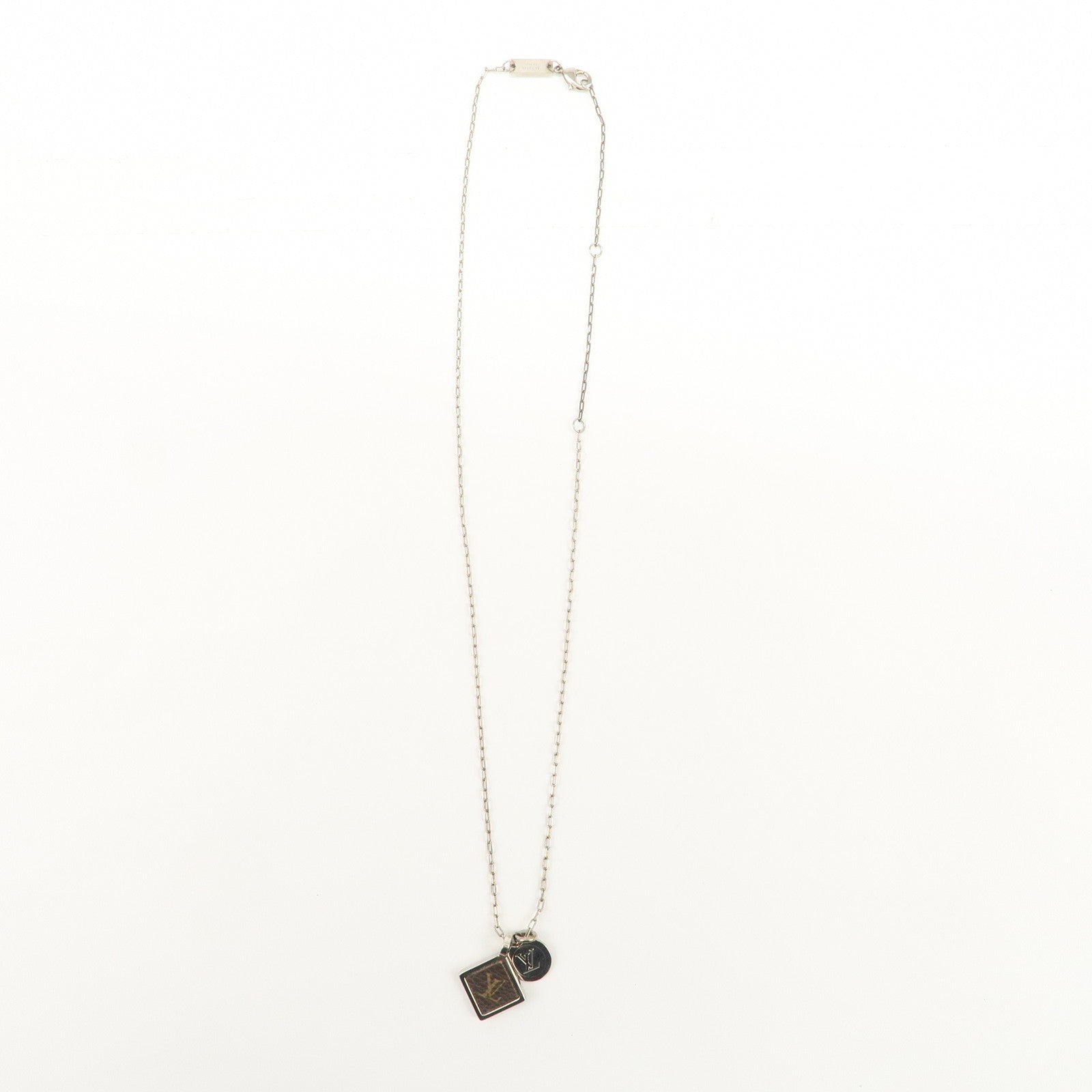 Louis Vuitton Monogram Canvas Metal Necklace Brown Silver M00041