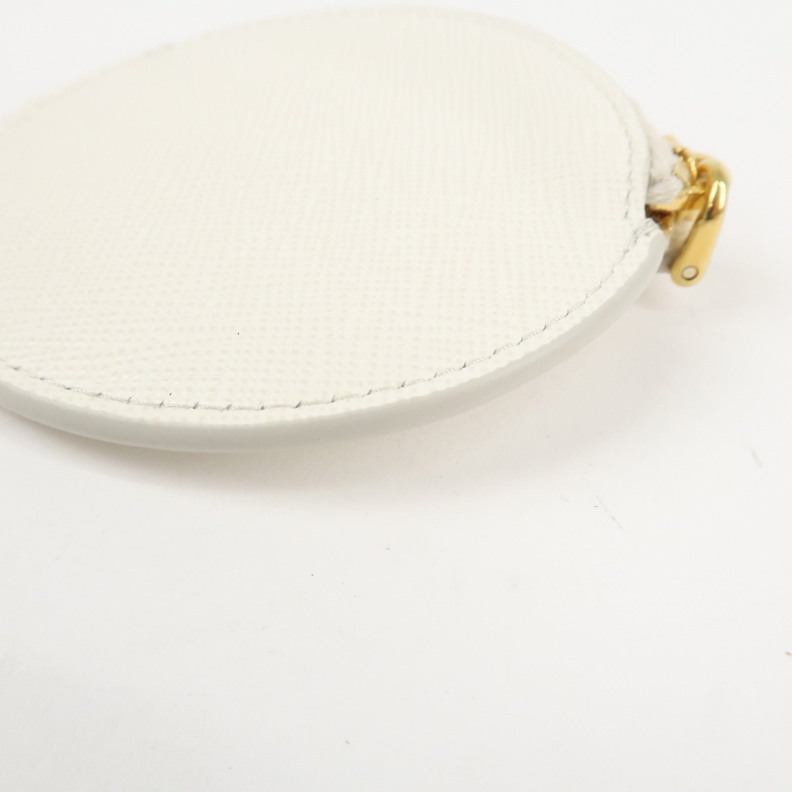 PRADA Triangle Logo Saffiano Leather Coin Case White 1MM006 Used
