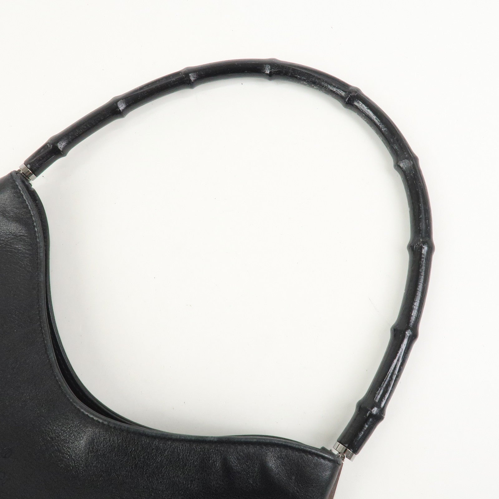 GUCCI Bamboo Leather Shoulder Bag Hand Bag Black 001・3244