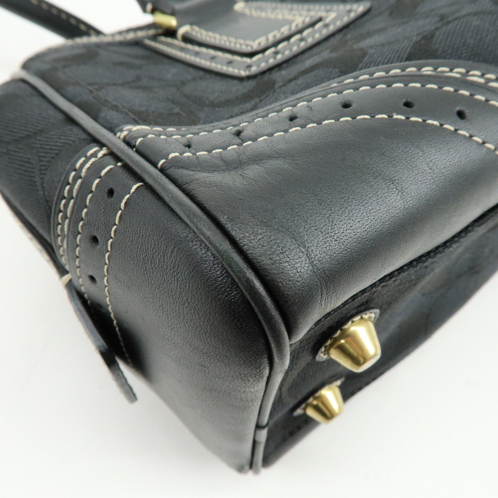 COACH Signature Canvas Leather Shoulder Bag Boston Bag Black