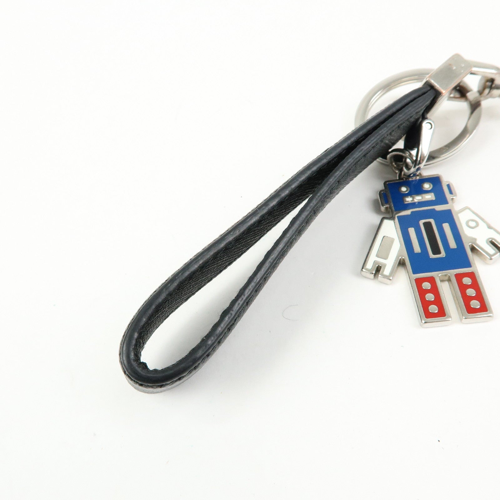 PRADA Set Of 2 Leather Metal Nylon Bag Charm Key Holder 2PP040