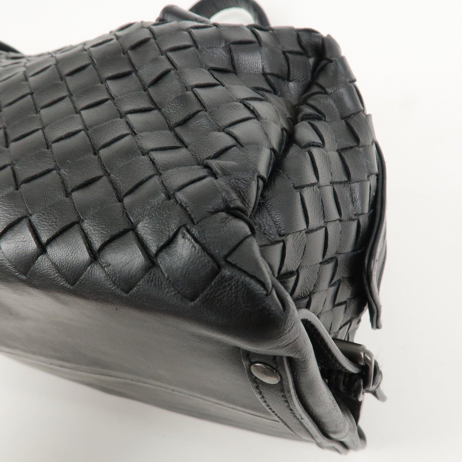 BOTTEGA VENETA Intrecciato Leather Boston Bag Hand Bag Black 145121