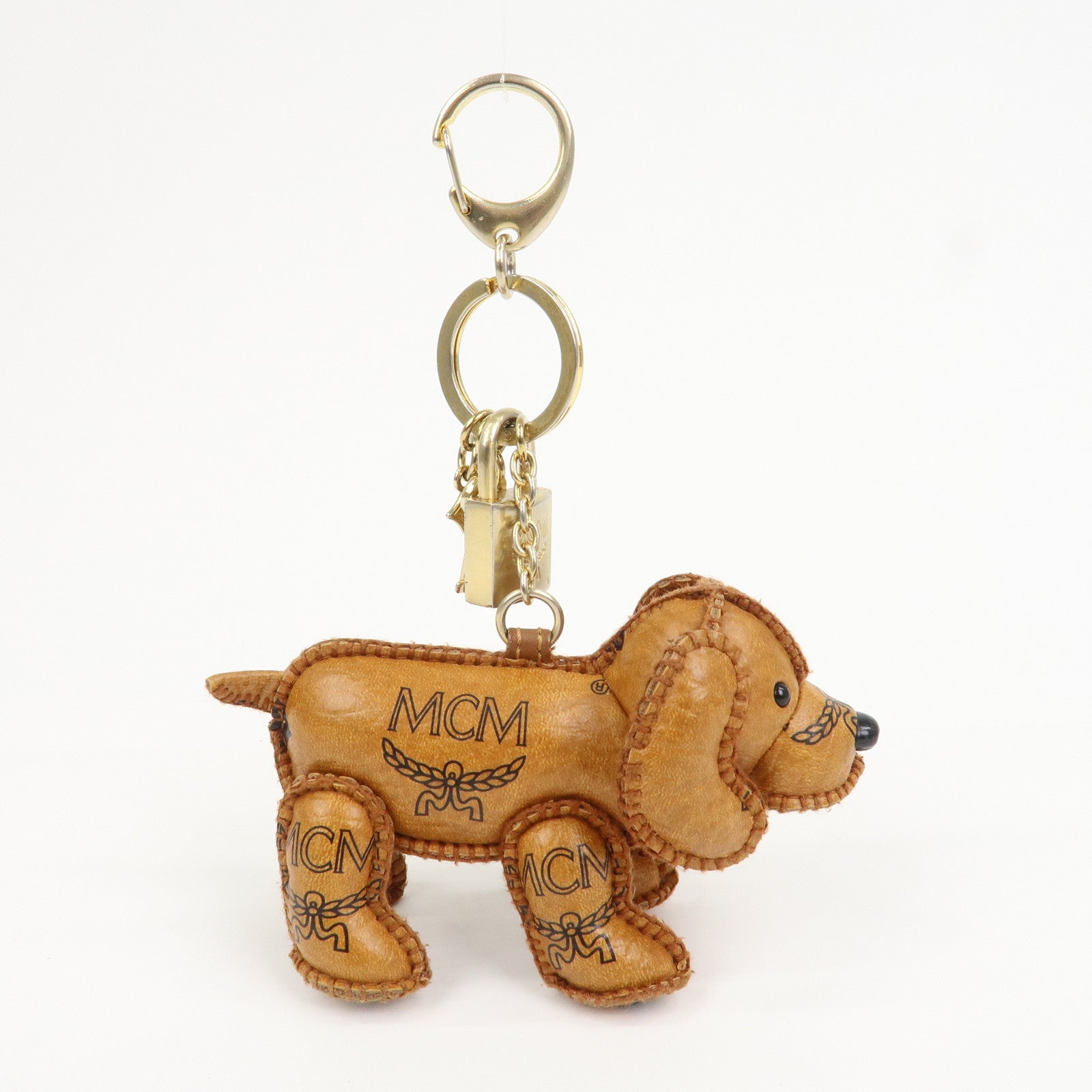 MCM Logo Leather Dog Charm Bag Charm Key Charm Brown