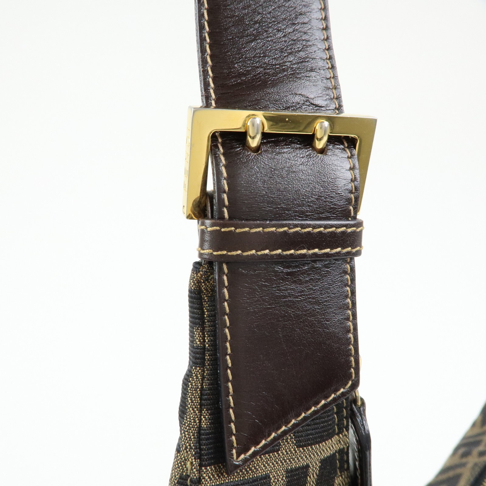 FENDI Zucca Canvas Leather Shoulder Bag Hand Bag Brown
